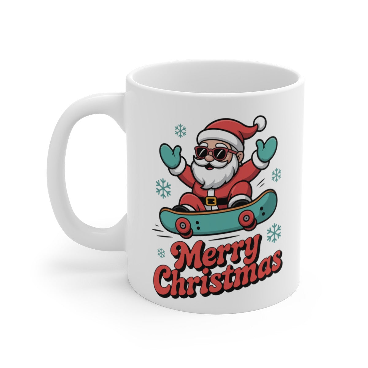 Tasse Père Noël Skateboard – Mug Merry Christmas Original – Cadeau Noël Fun Céramique 325ml
