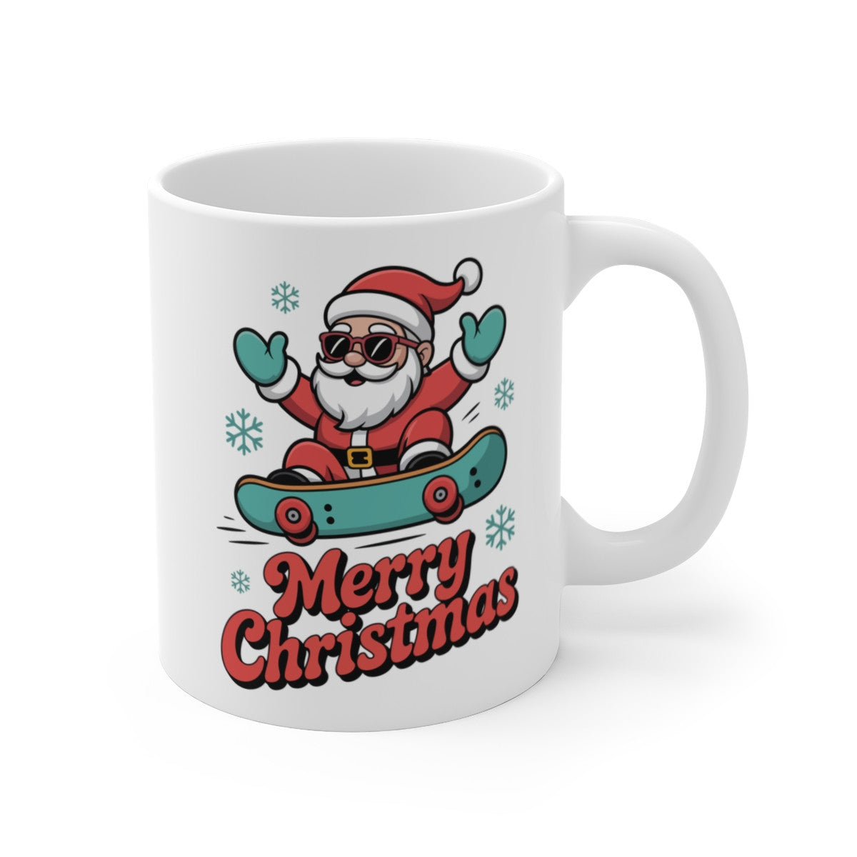 Tasse Père Noël Skateboard – Mug Merry Christmas Original – Cadeau Noël Fun Céramique 325ml
