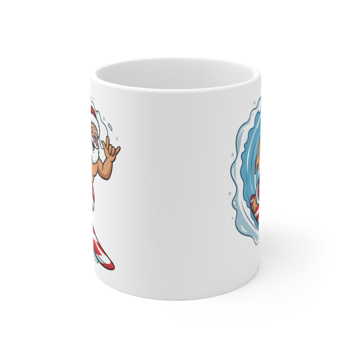 Tasse Céramique Père Noël Surfeur – Mug Noël Original – Cadeau Humour Vacances d’Hiver Été 325ml