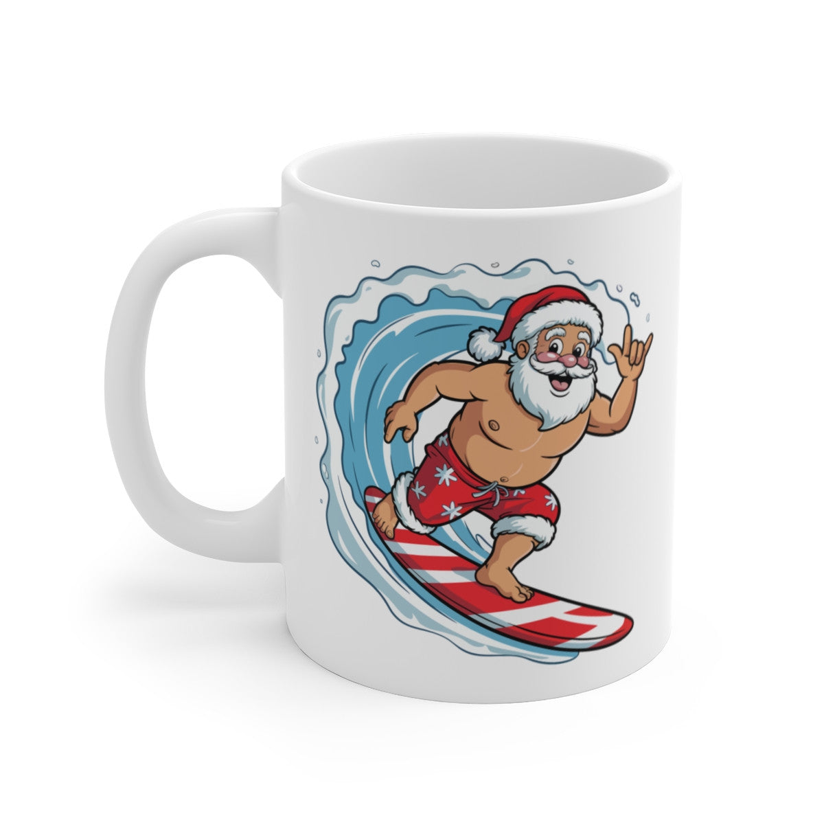 Tasse Céramique Père Noël Surfeur – Mug Noël Original – Cadeau Humour Vacances d’Hiver Été 325ml