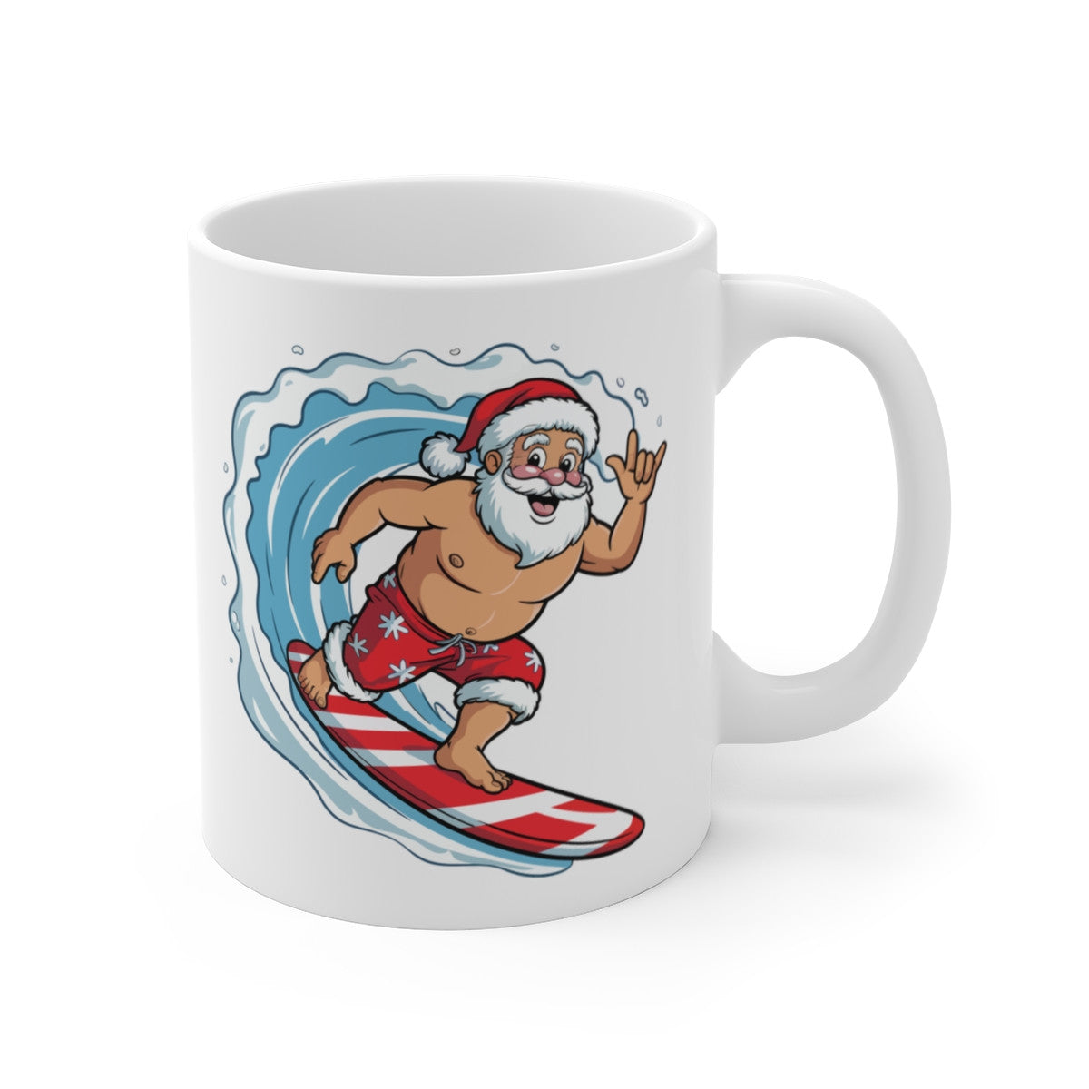 Tasse Céramique Père Noël Surfeur – Mug Noël Original – Cadeau Humour Vacances d’Hiver Été 325ml