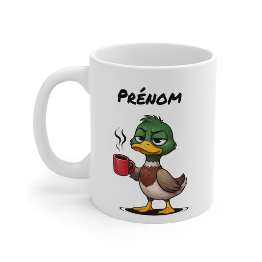 Mug Canard Fatigué Personnalisable 325ml – Tasse Café Humoristique Prénom Cadeau Original
