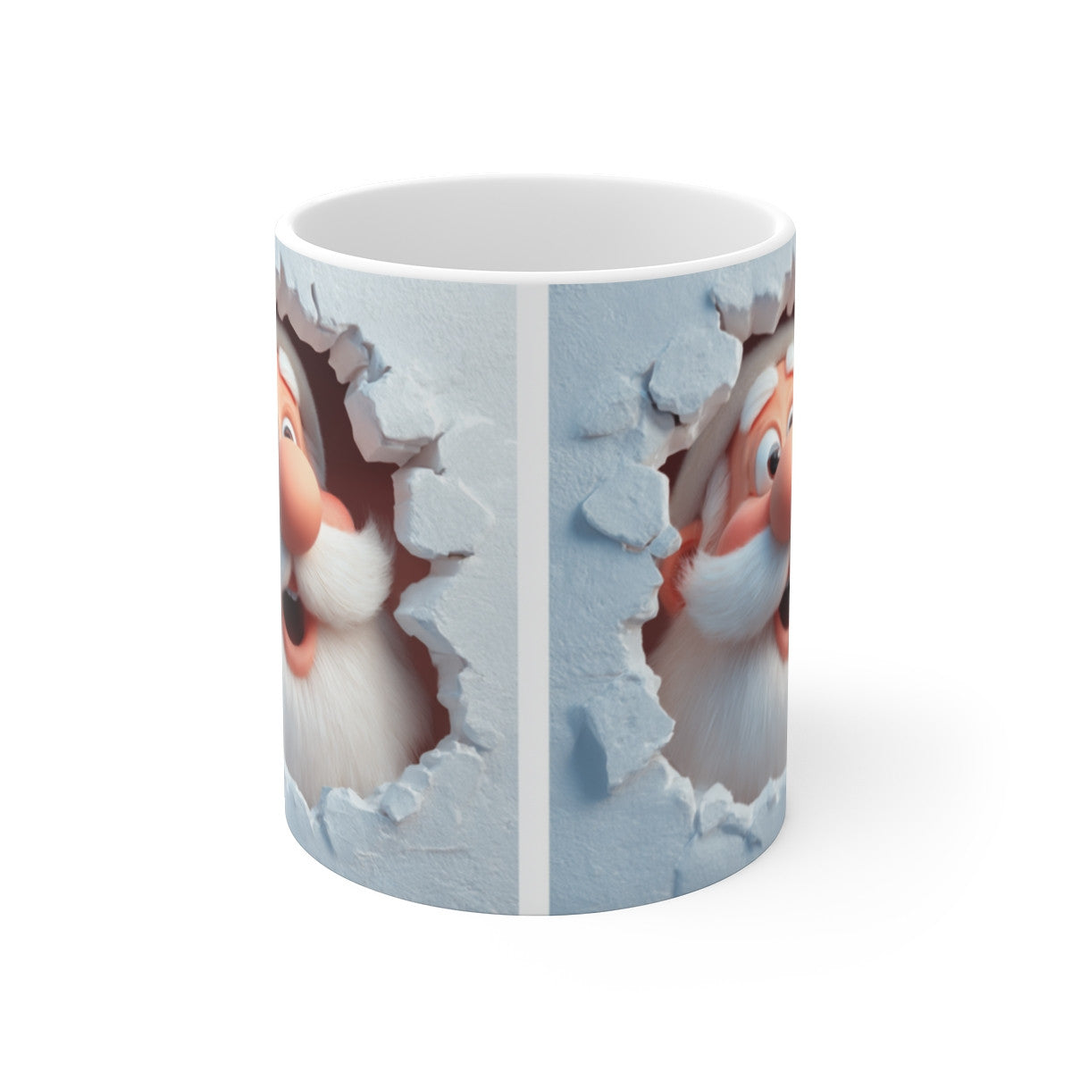 Tasse Céramique Père Noël Mur Fissuré – Mug Noël Original Humoristique – Cadeau Festif Hiver 325 ml