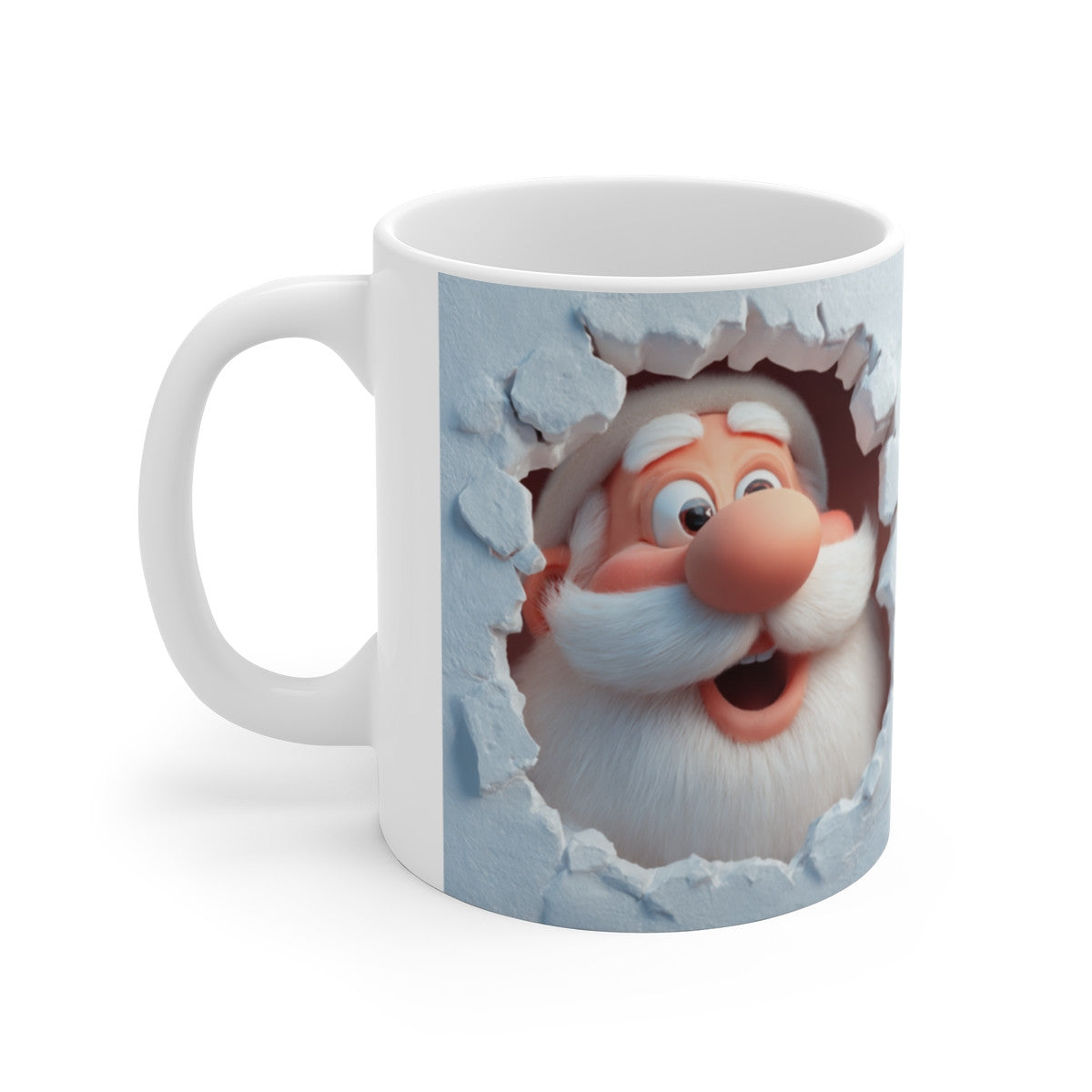 Tasse Céramique Père Noël Mur Fissuré – Mug Noël Original Humoristique – Cadeau Festif Hiver 325 ml