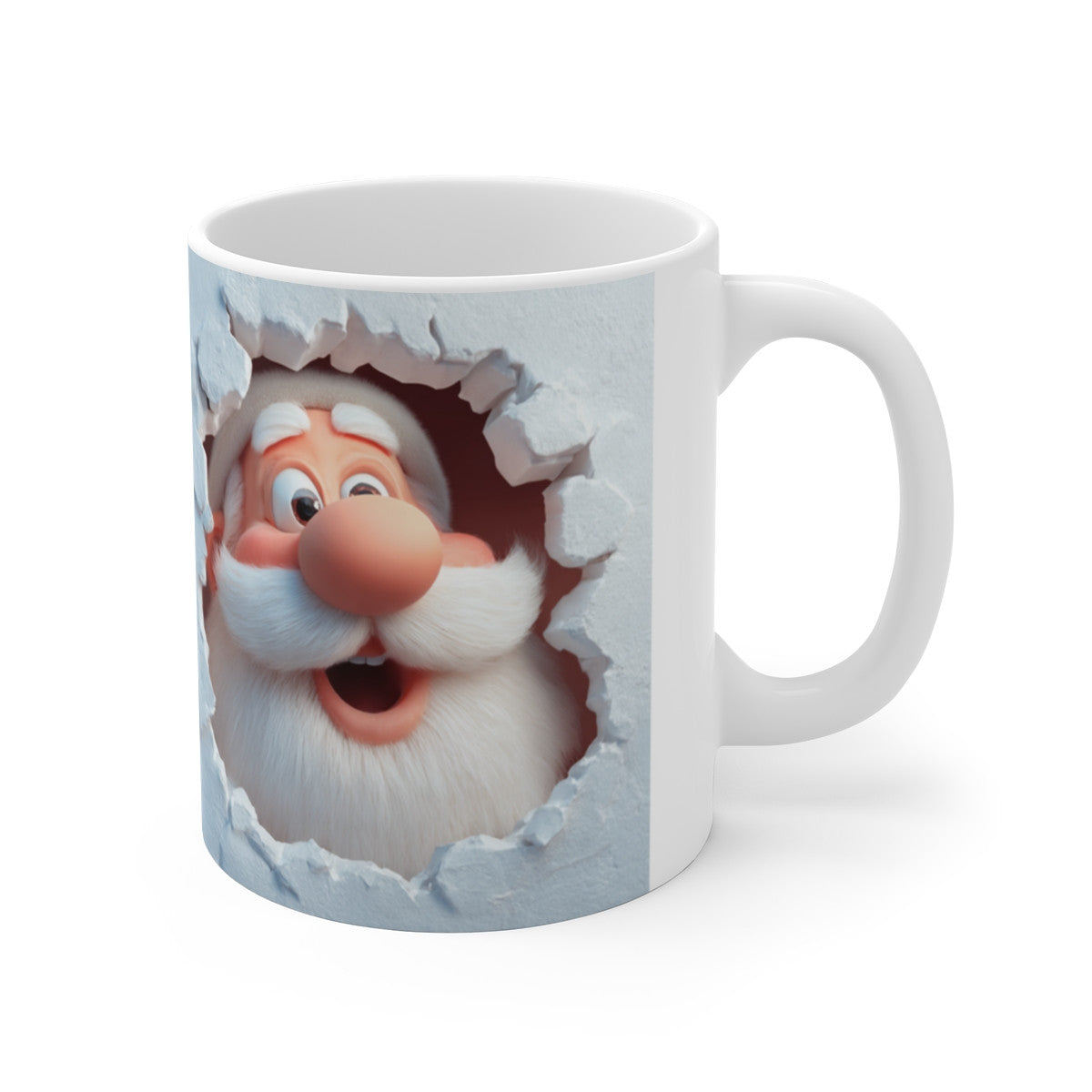 Tasse Céramique Père Noël Mur Fissuré – Mug Noël Original Humoristique – Cadeau Festif Hiver 325 ml