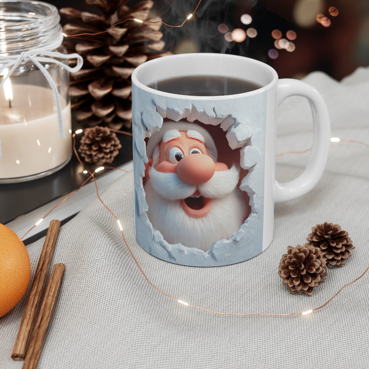 Tasse Céramique Père Noël Mur Fissuré – Mug Noël Original Humoristique – Cadeau Festif Hiver 325 ml