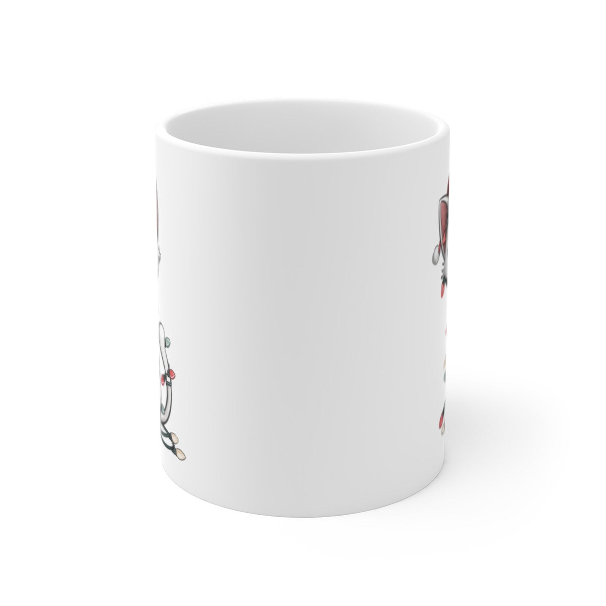 Tasse Céramique Chat Noël Mignon – Mug Chat Blanc Bonnet Festif – Cadeau Hiver Original 325 ml
