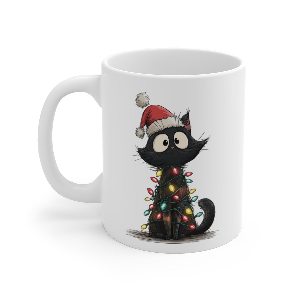 Tasse Céramique Chat Noël Mignon – Mug Chat Noir Festif – Cadeau Hiver Original 325 ml