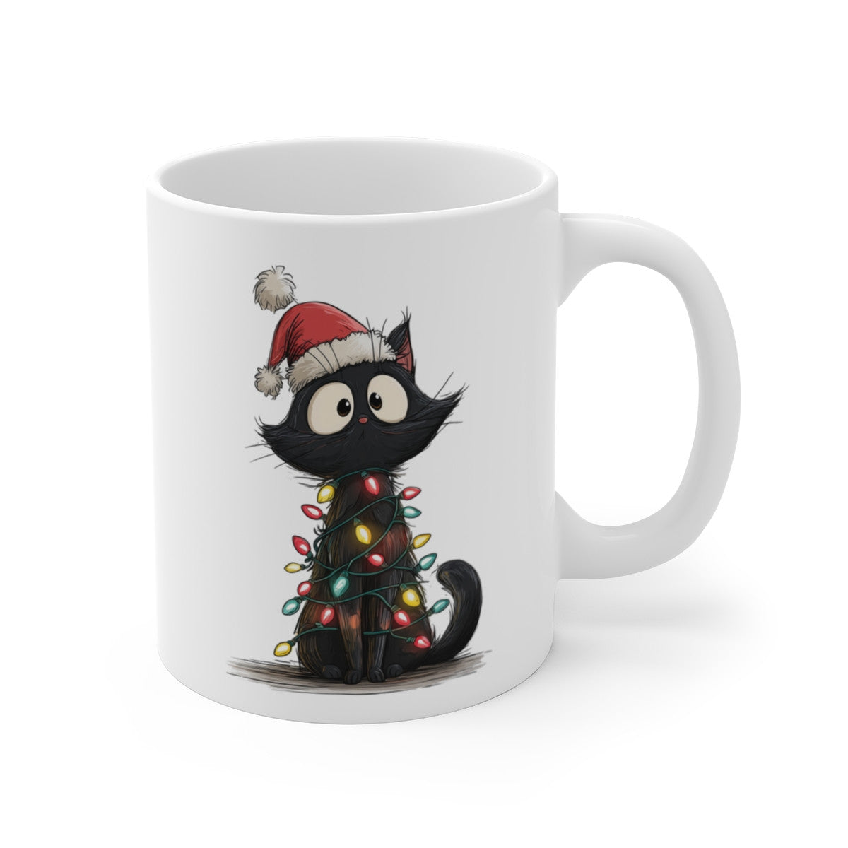 Tasse Céramique Chat Noël Mignon – Mug Chat Noir Festif – Cadeau Hiver Original 325 ml
