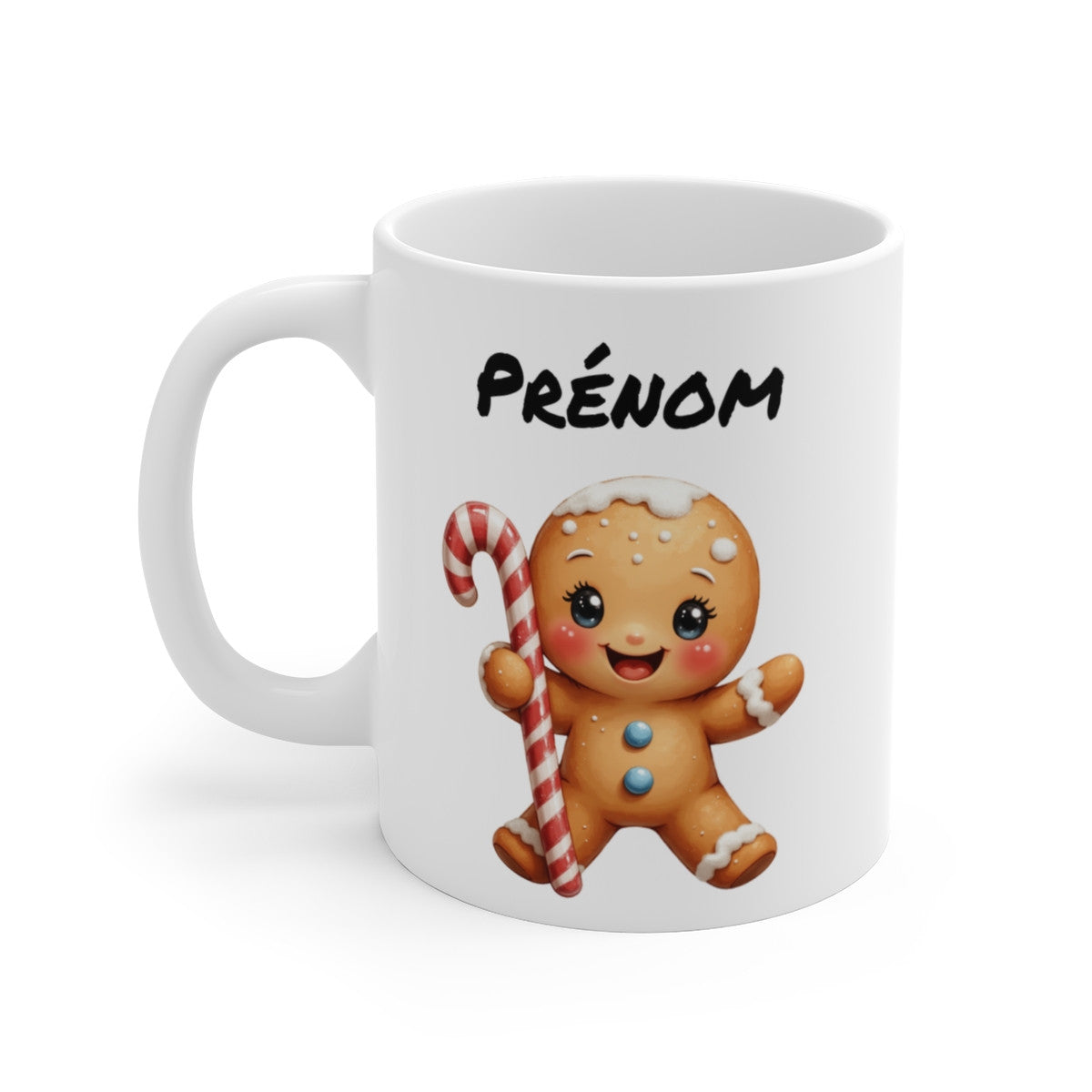 Tasse Personnalisable Bonhomme Pain d’Épices – Mug Prénom Noël Mignon – Cadeau Gourmand Hiver 325 ml