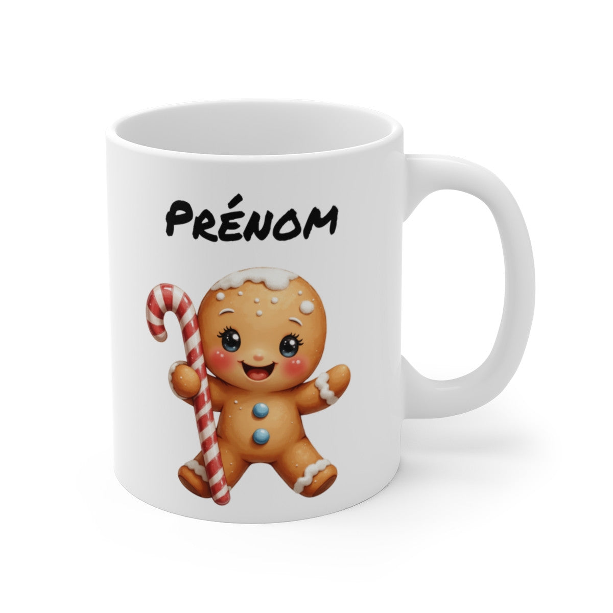 Tasse Personnalisable Bonhomme Pain d’Épices – Mug Prénom Noël Mignon – Cadeau Gourmand Hiver 325 ml
