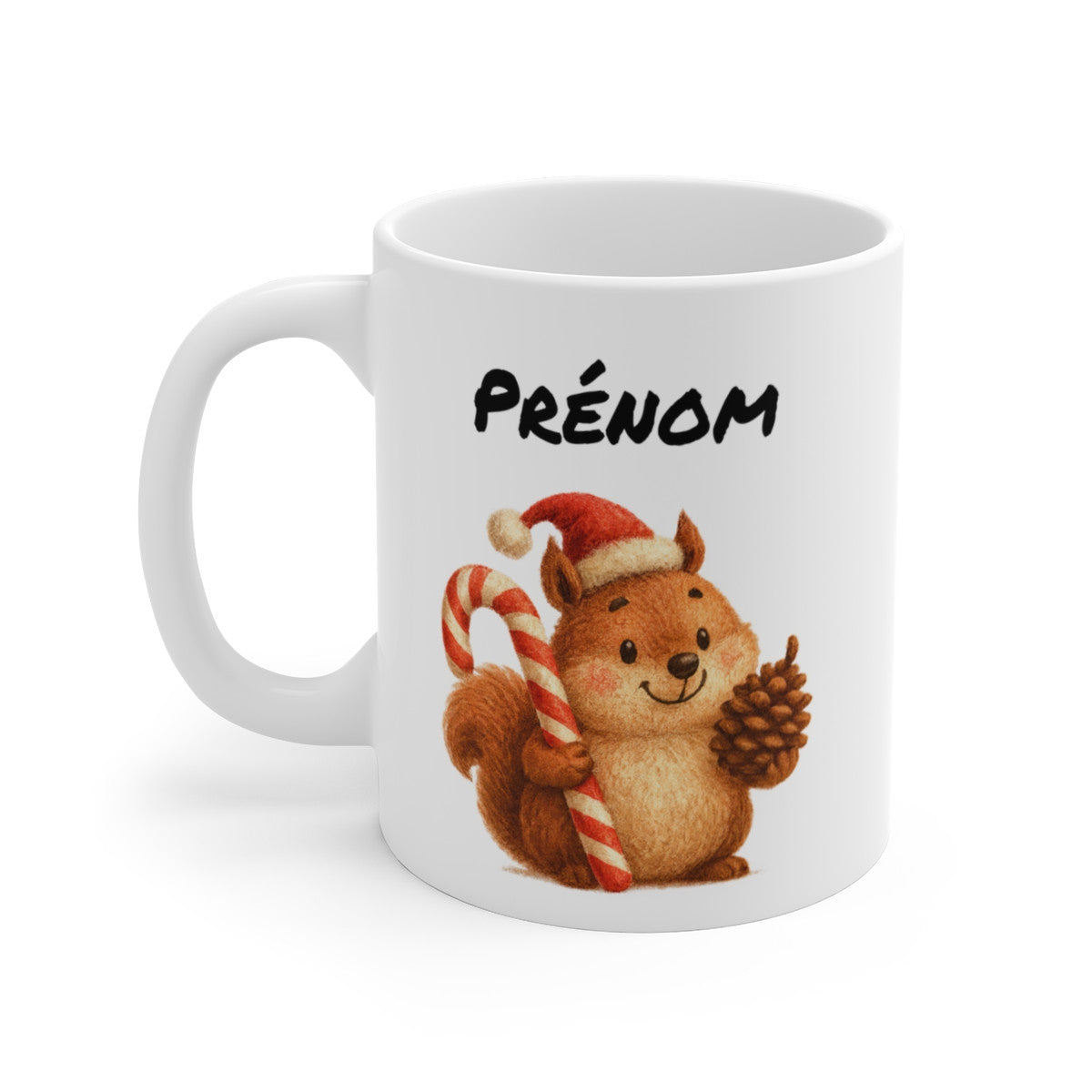 Tasse Personnalisable Écureuil Noël Mignon – Mug Prénom Festif – Cadeau Nature Hiver 325 ml