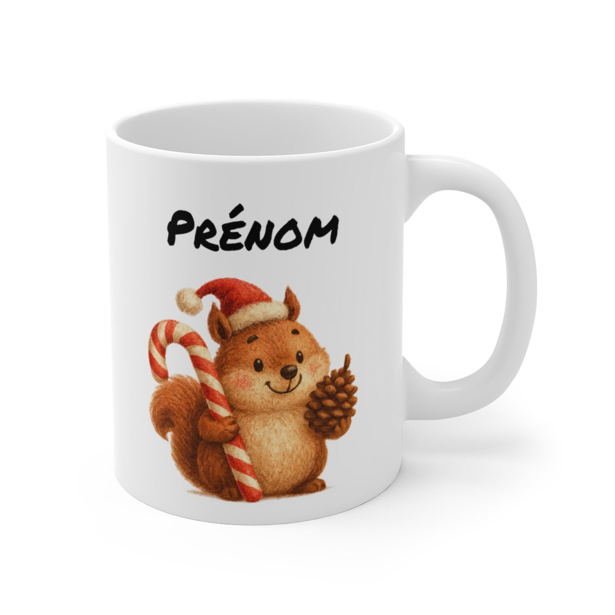 Tasse Personnalisable Écureuil Noël Mignon – Mug Prénom Festif – Cadeau Nature Hiver 325 ml