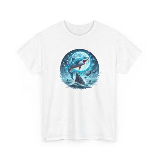 Tee Shirt Requin Lune Homme Femme – T-Shirt Requin Mystique Océan – Design Fantastique Bleu – Cadeau Original