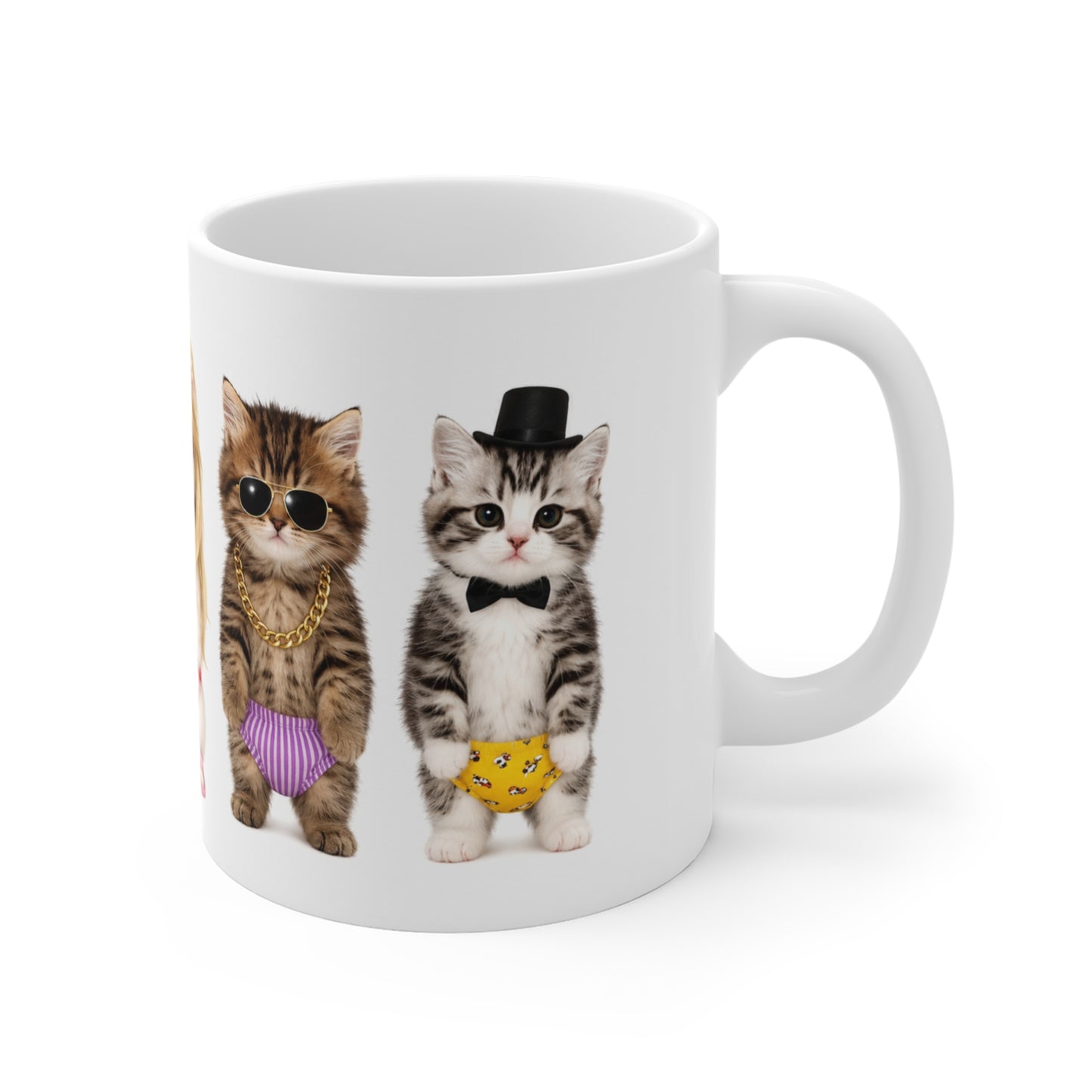Tasse Chats Drôles avec Lunettes et Slip – Mug Humour Chatons Stylés – Cadeau Homme Femme 325ml
