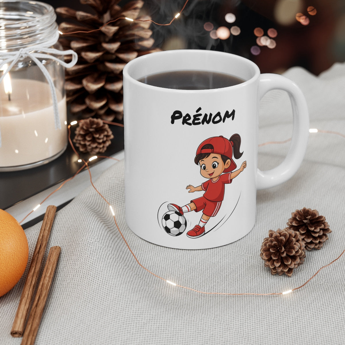 Tasse Personnalisable Foot Fille – Mug Football avec Prénom Cartoon 325ml Cadeau Sport Enfant