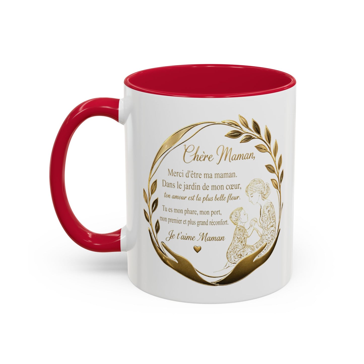 Tasse Maman Message Amour 325ml – Mug Céramique Cadeau Mère Élégant Doré Citation Touchante Famille