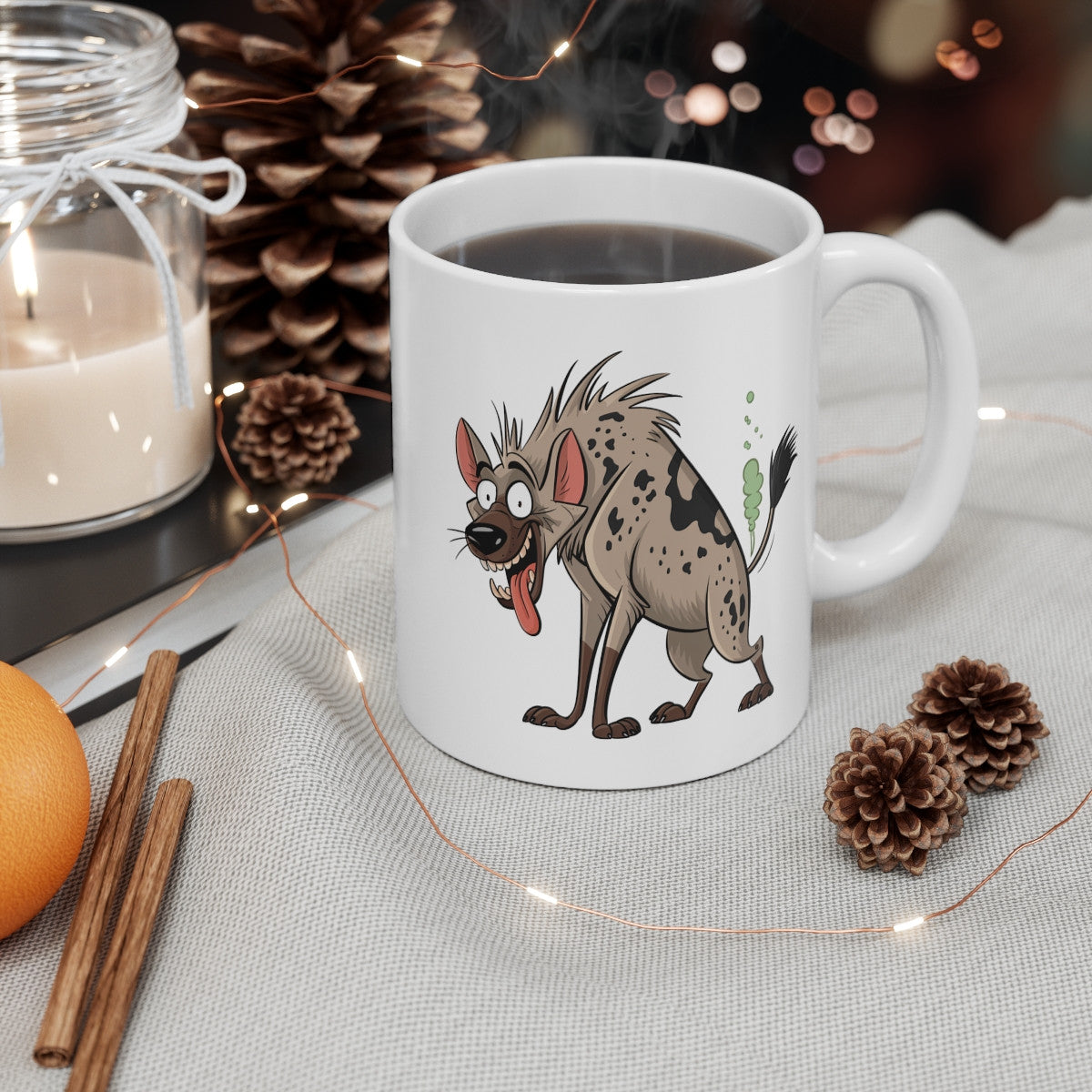 Tasse Humour Hyène qui Pète – Mug Cartoon Drôle 325ml Cadeau Rigolo Collègue