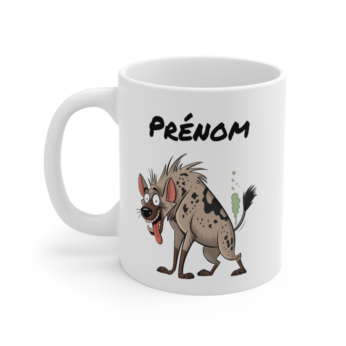 Tasse Personnalisable Hyène qui Pète – Mug Humour avec Prénom 325ml Cadeau Rigolo Collègue