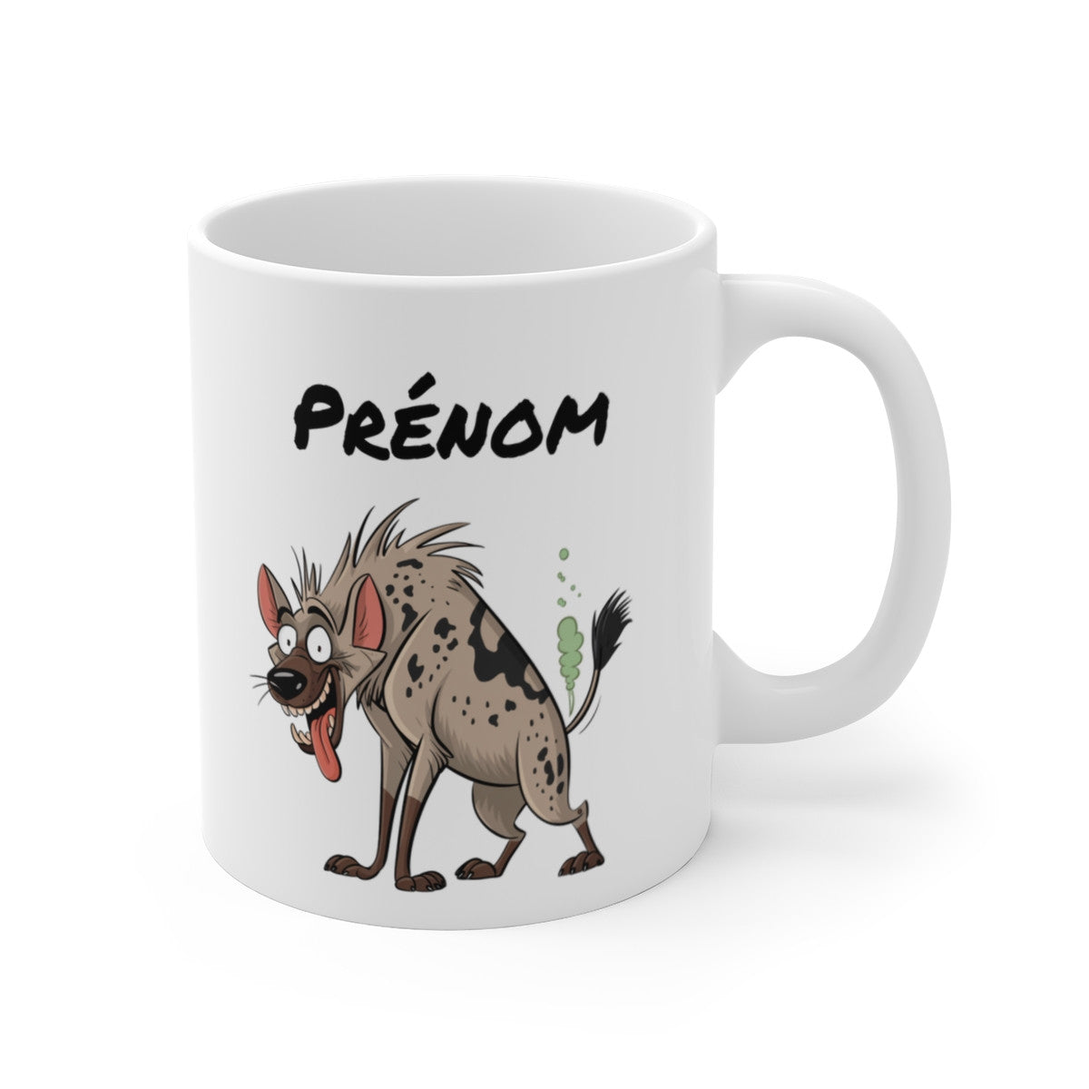 Tasse Personnalisable Hyène qui Pète – Mug Humour avec Prénom 325ml Cadeau Rigolo Collègue
