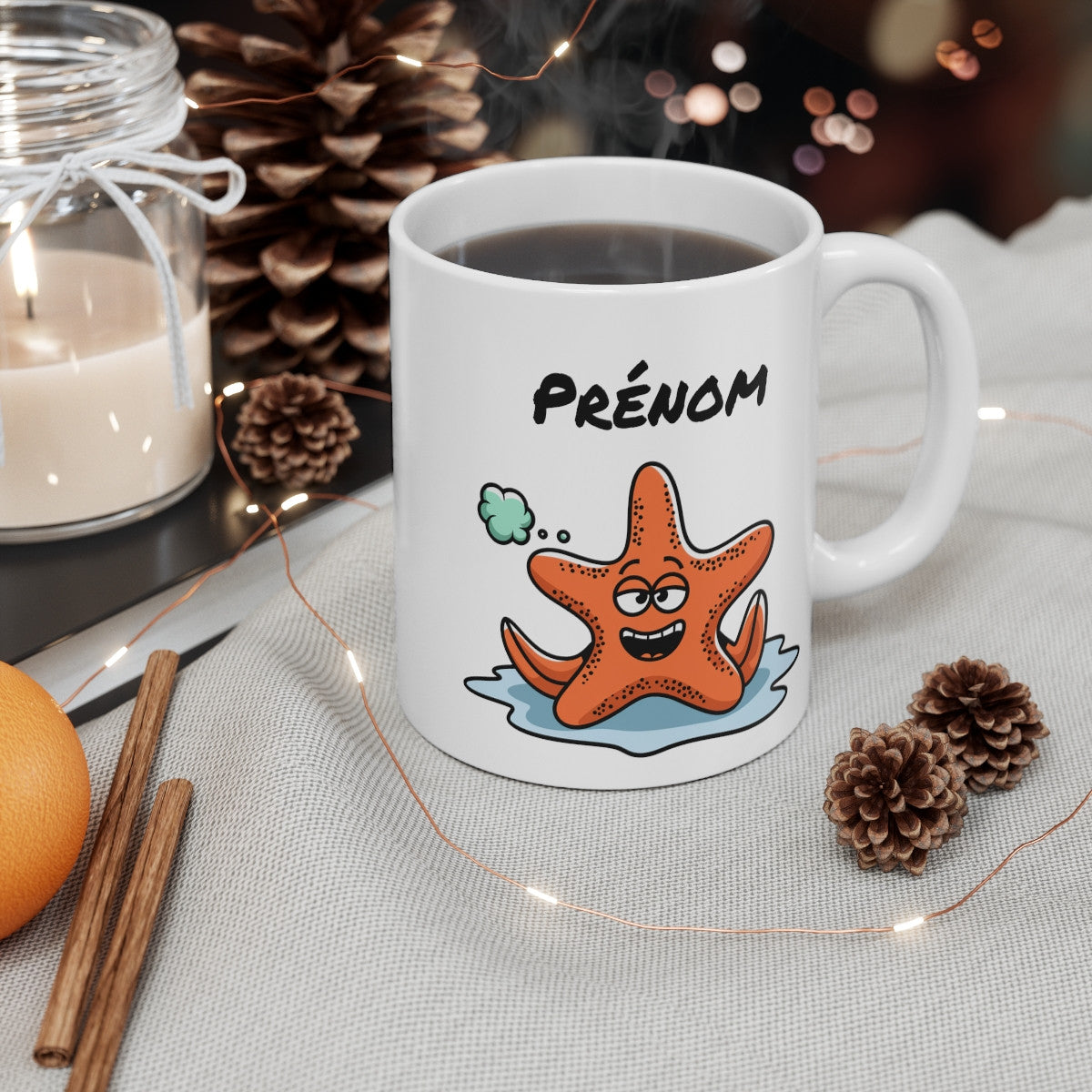 Tasse Personnalisable Étoile de Mer – Mug Cartoon Humoristique avec Prénom 325ml Cadeau Original Mer