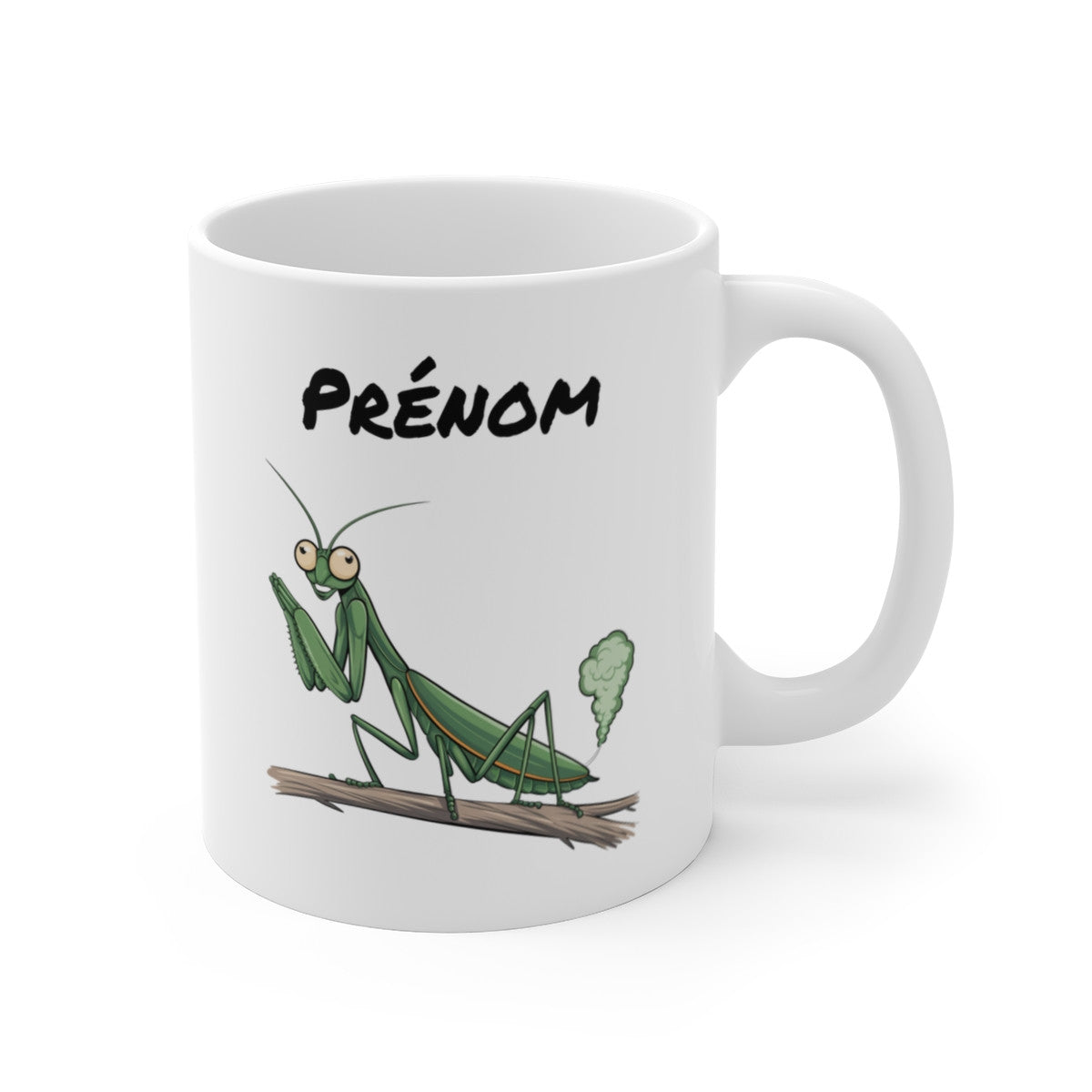 Tasse Personnalisable Mante Religieuse qui Pète – Mug Insecte Drôle avec Prénom 325ml Cadeau Humour