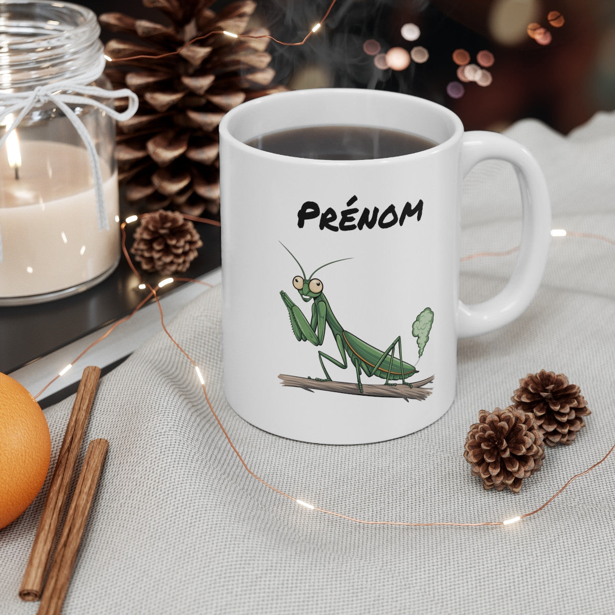 Tasse Personnalisable Mante Religieuse qui Pète – Mug Insecte Drôle avec Prénom 325ml Cadeau Humour