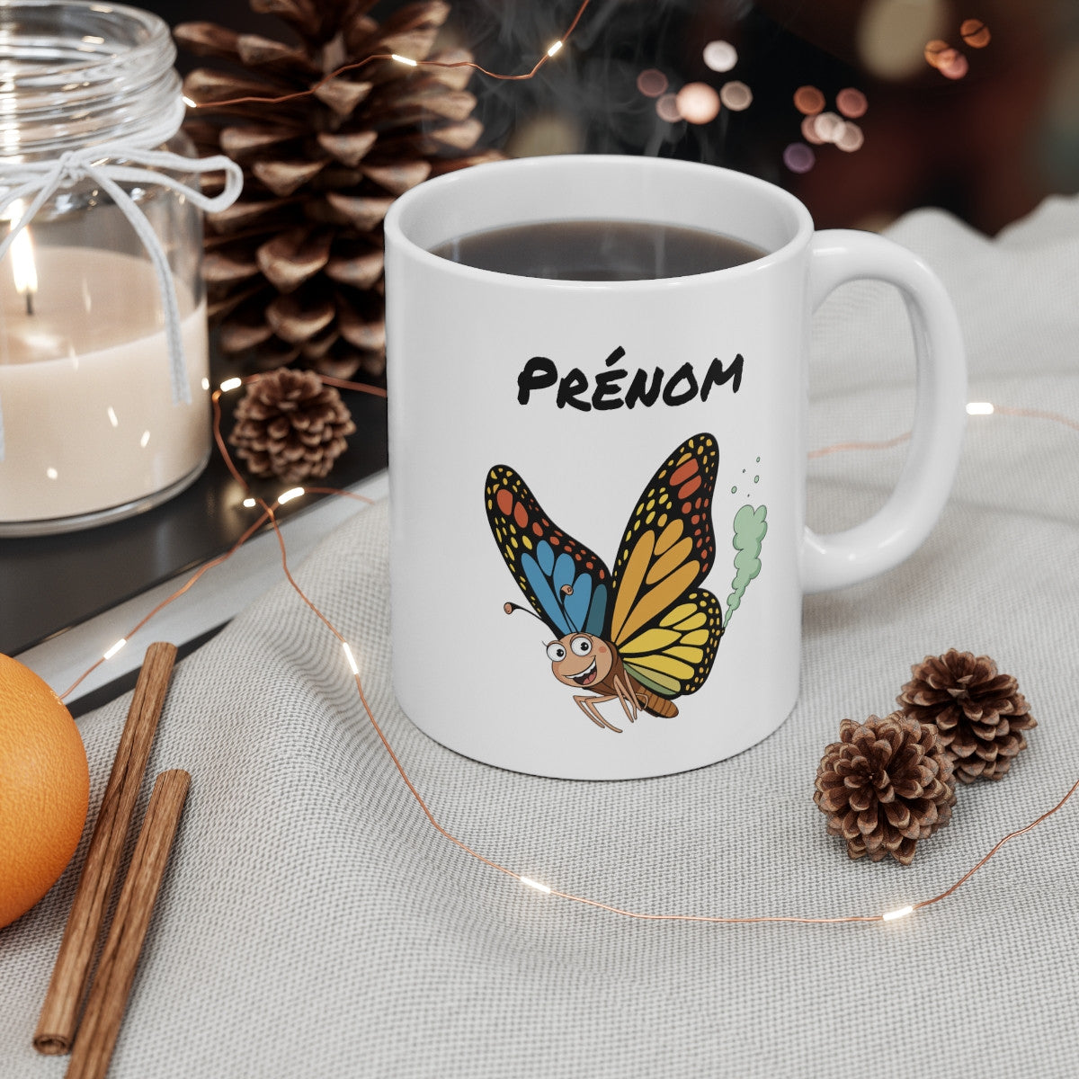 Tasse Personnalisable Papillon qui Pète – Mug Insecte Drôle avec Prénom 325ml Cadeau Humour Original