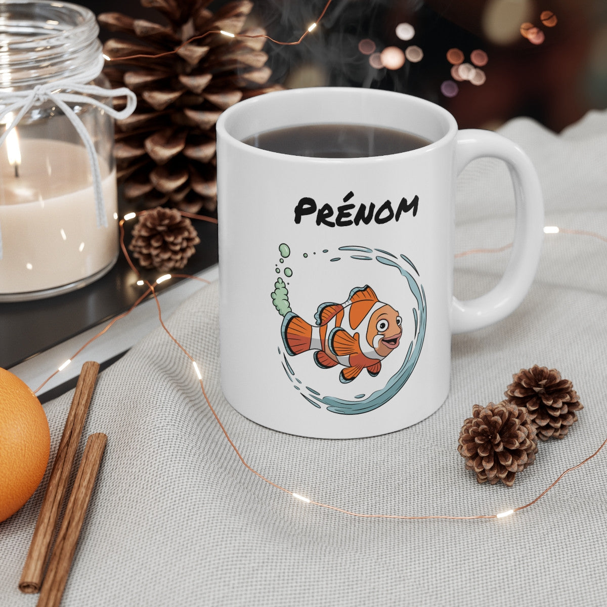 Tasse Personnalisable Poisson Clown qui Pète – Mug Humour Cartoon avec Prénom 325ml Cadeau Drôle Original