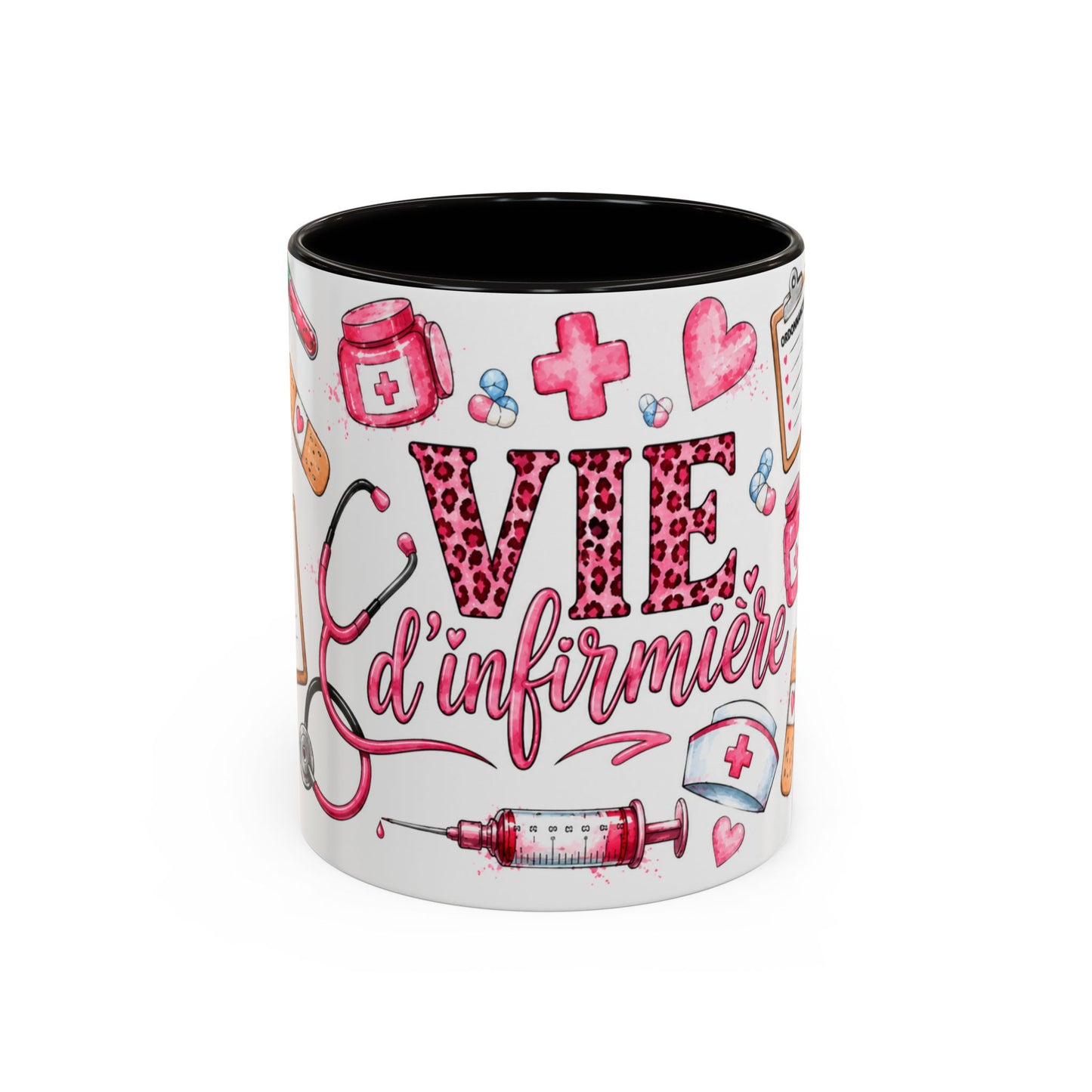 Tasse Vie d’Infirmière – Mug Infirmière Rose et Léopard – Cadeau Personnel Soignant Femme 325ml