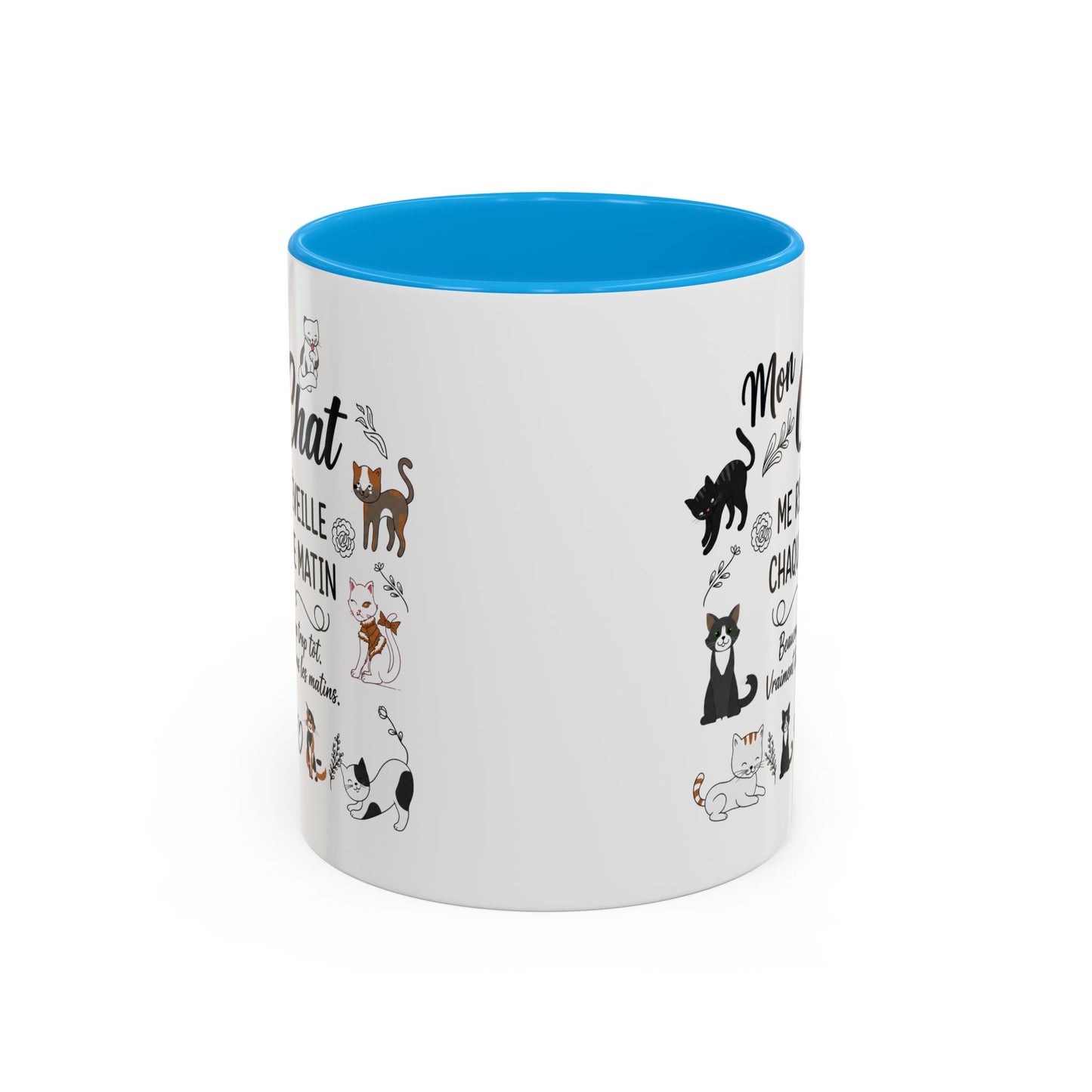 Tasse Chat Homme et Femme – Mon Chat Me Réveille Chaque Matin – Mug Humour Amoureux des Chats – Cadeau Propriétaire de Chat – 325 ml