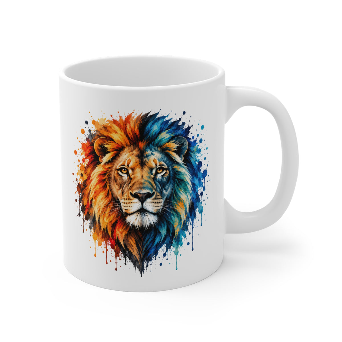 Mug Lion Coloré – Tasse Lion Majestueux Style Aquarelle – Cadeau Original Amoureux des Lions et Animaux Sauvages