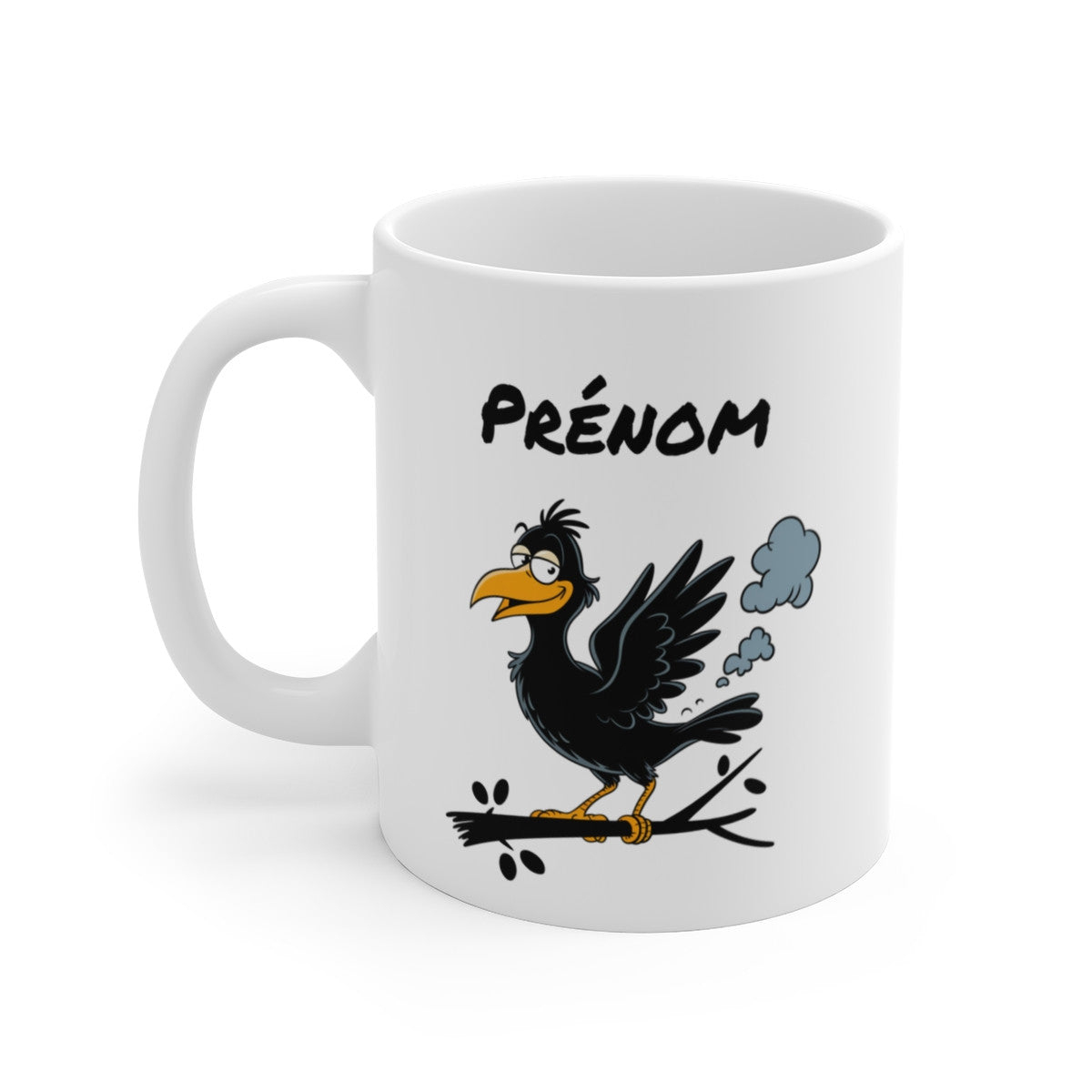 Tasse Personnalisable Corbeau qui Pète – Mug Humour Oiseau Rigolo avec Prénom 325ml Cadeau Original