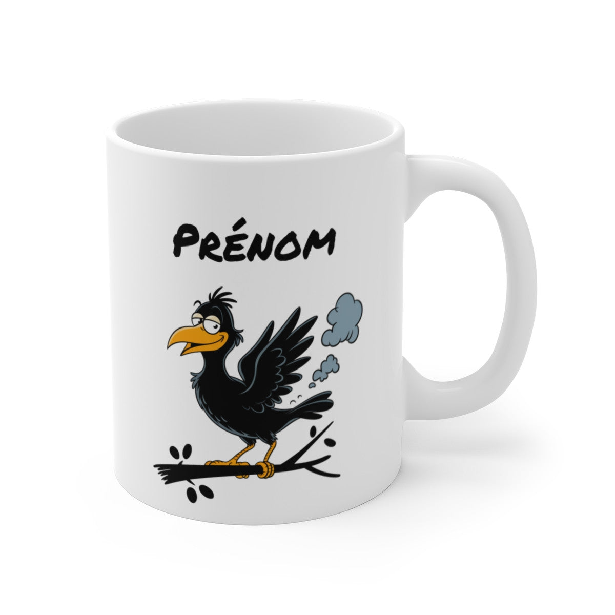 Tasse Personnalisable Corbeau qui Pète – Mug Humour Oiseau Rigolo avec Prénom 325ml Cadeau Original