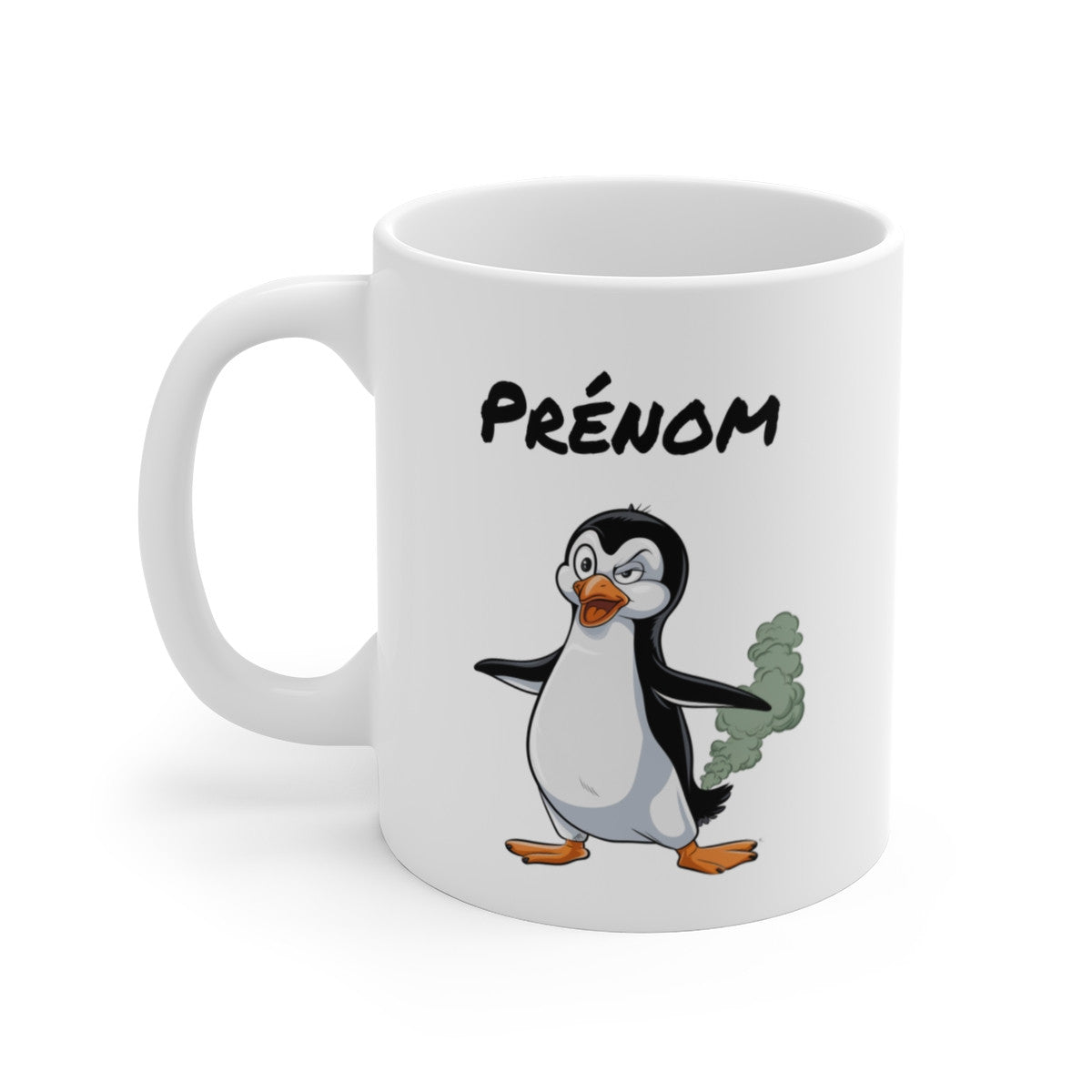 Tasse Personnalisable Pingouin qui Pète – Mug Humour Animal Rigolo avec Prénom 325ml Cadeau Original