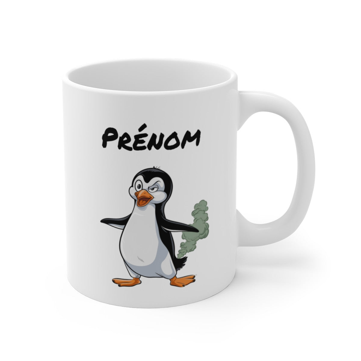 Tasse Personnalisable Pingouin qui Pète – Mug Humour Animal Rigolo avec Prénom 325ml Cadeau Original