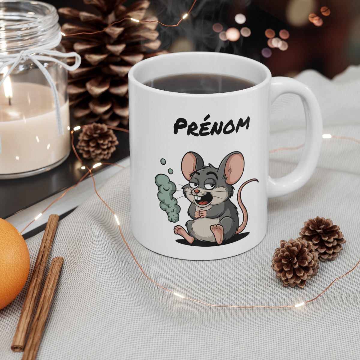 Tasse Souris qui Pète Personnalisable – Mug Humour Animal Rigolo avec Prénom 325ml Cadeau Original