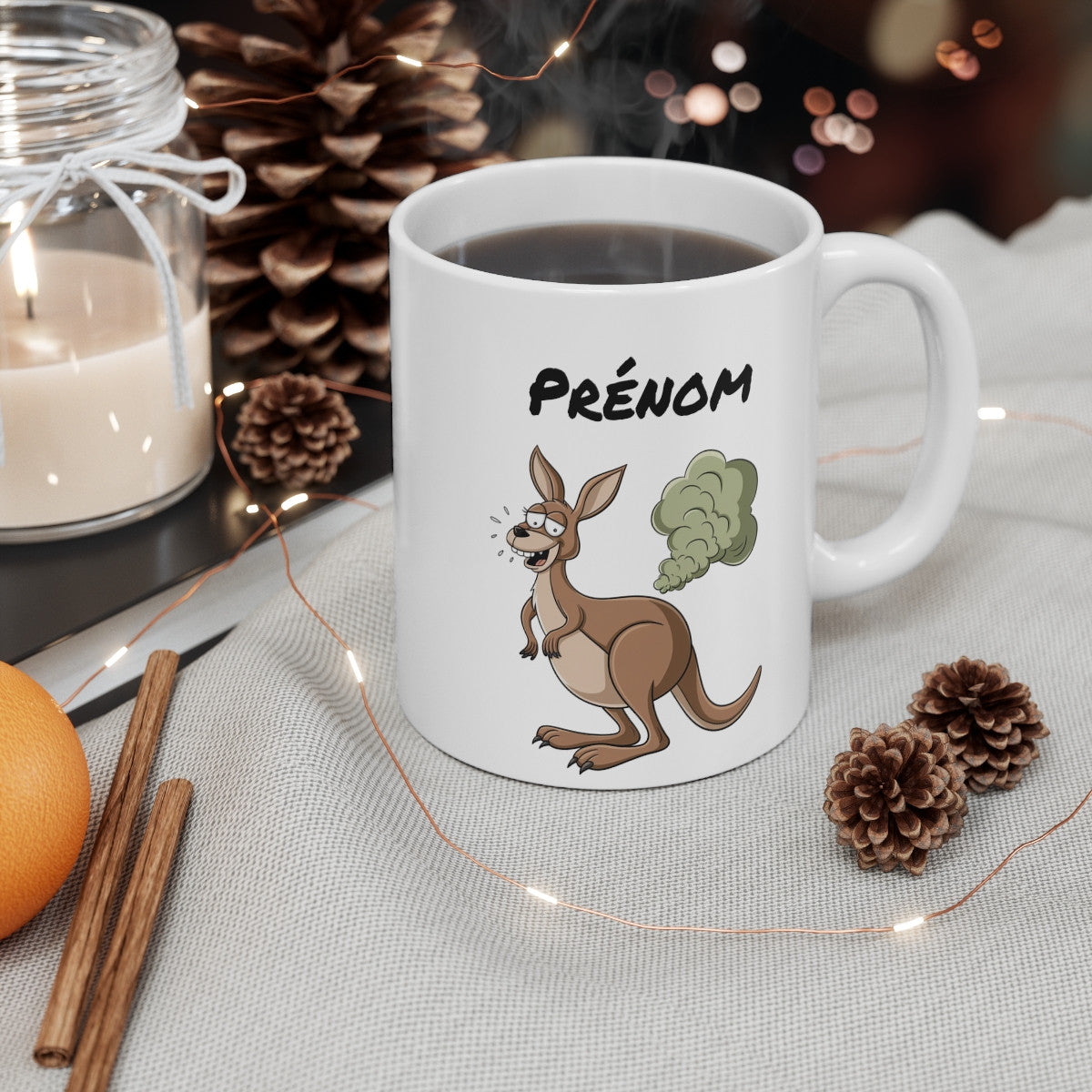 Tasse Kangourou qui Pète Personnalisable – Mug Humour Animal Rigolo avec Prénom 325ml Cadeau Original