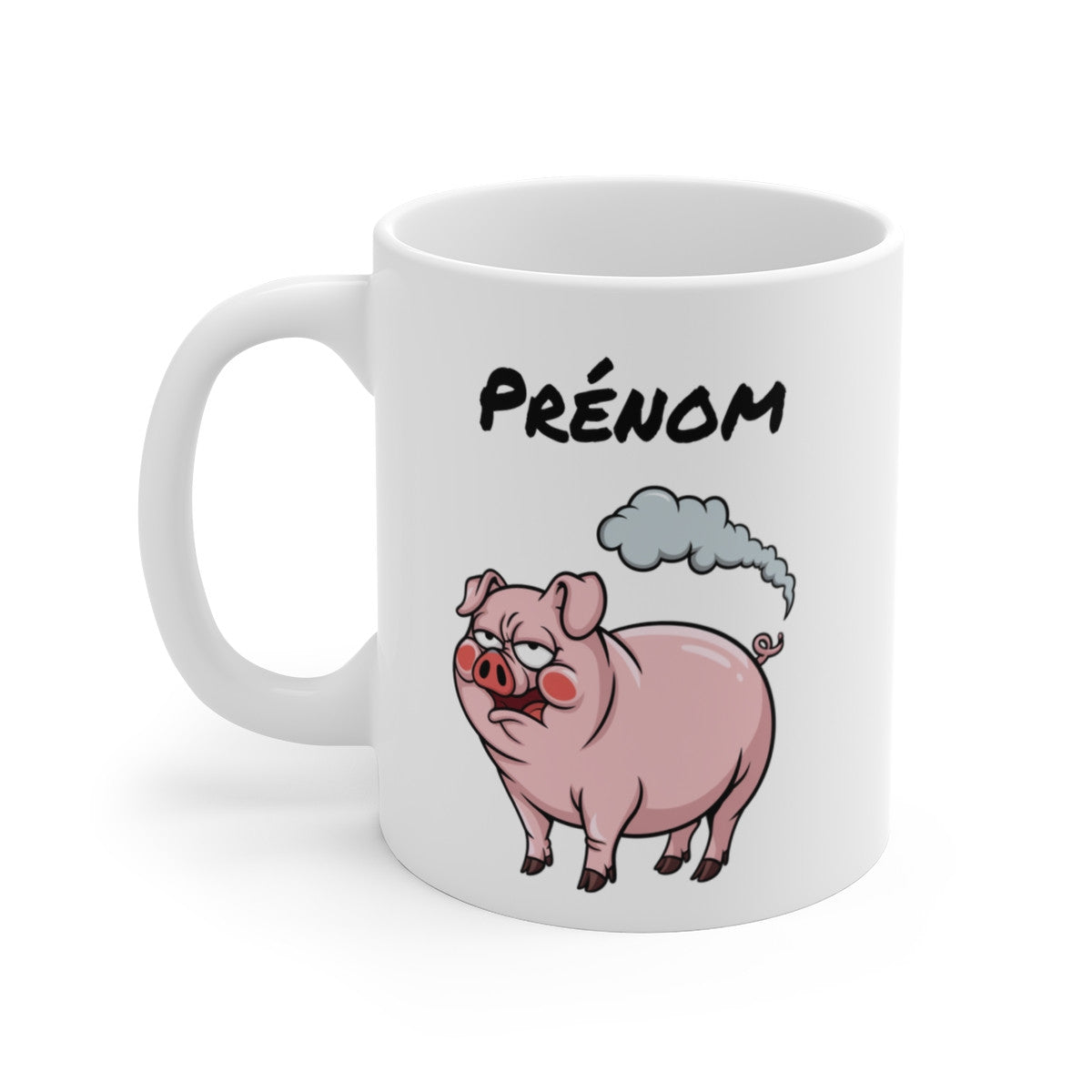 Tasse Cochon qui Pète Personnalisable – Mug Humoristique avec Prénom, Cadeau Drôle Animal Cartoon 325ml