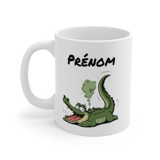 Tasse Crocodile qui Pète Personnalisable – Mug Humour avec Prénom, Cadeau Drôle Animal Cartoon 325ml