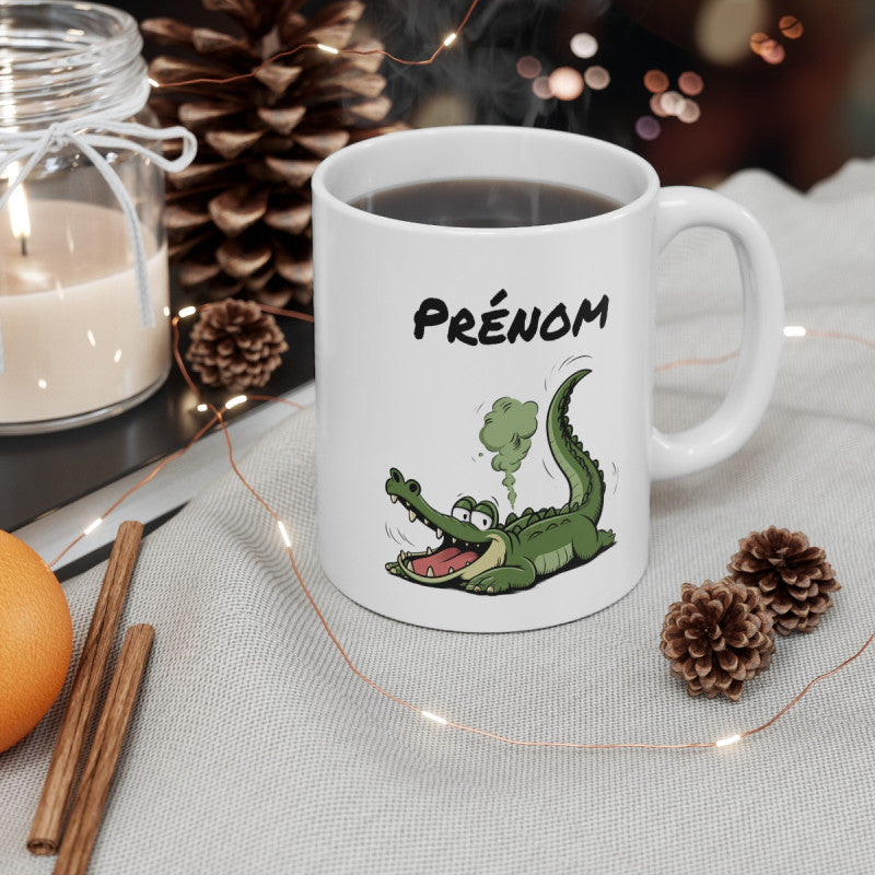 Tasse Crocodile qui Pète Personnalisable – Mug Humour avec Prénom, Cadeau Drôle Animal Cartoon 325ml