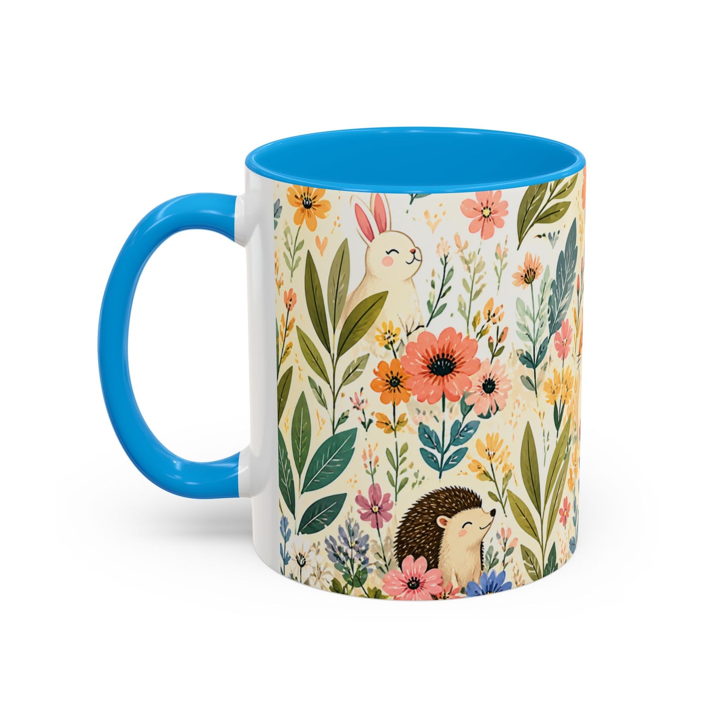Mug Animaux Mignons Forêt Fleurie – Tasse Renard Chat Lapin Hérisson – Cadeau Nature Femme Enfant 325ml