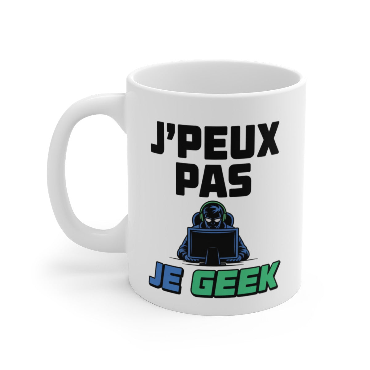 Mug J’Peux Pas Je Geek – Tasse Gamer 325ml – Cadeau Geek Gaming – Céramique, Micro-Ondes et Lave-Vaisselle