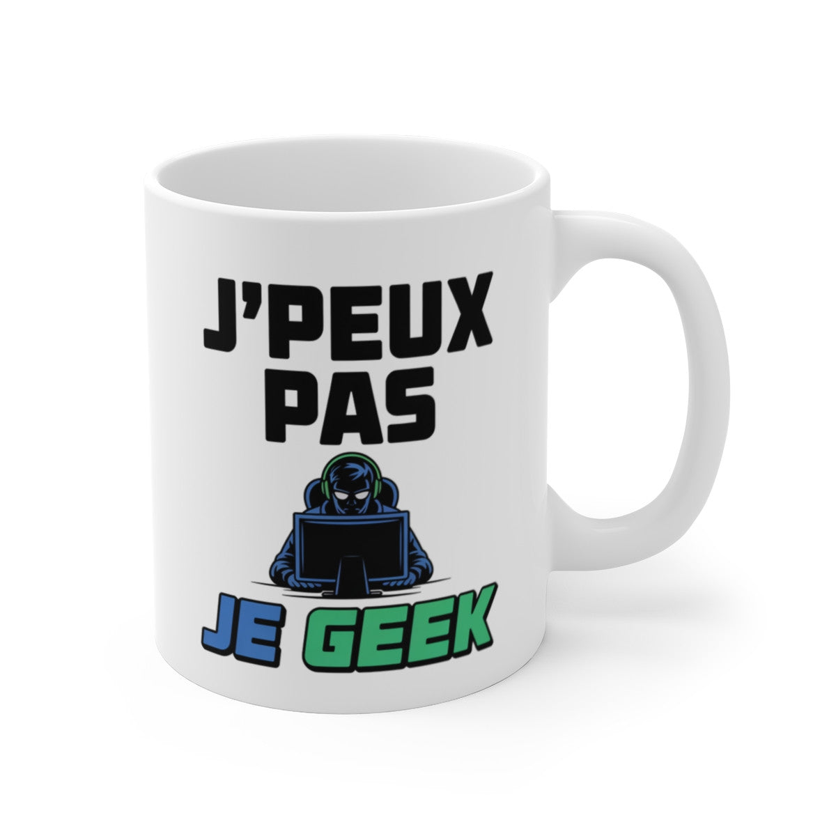 Mug J’Peux Pas Je Geek – Tasse Gamer 325ml – Cadeau Geek Gaming – Céramique, Micro-Ondes et Lave-Vaisselle