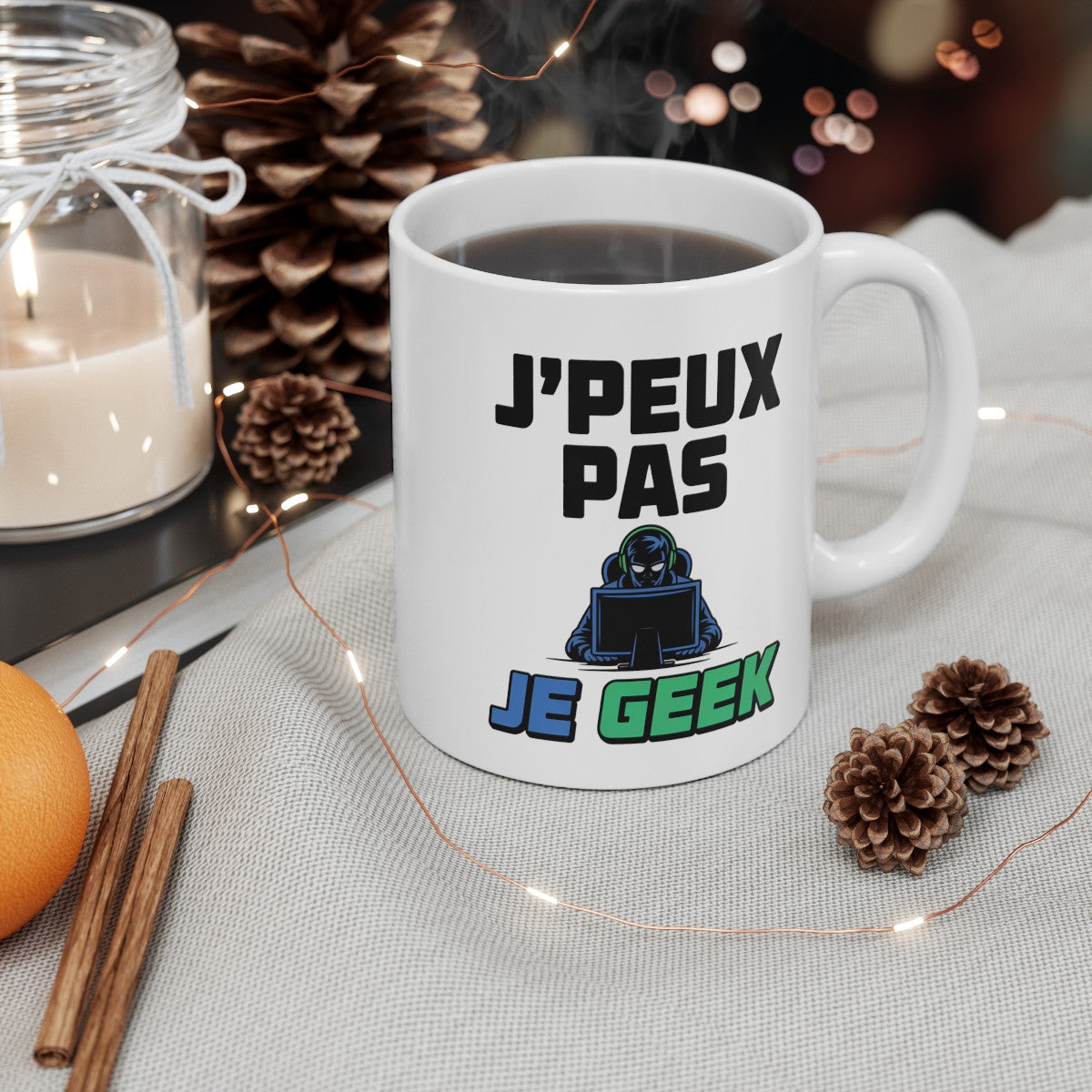 Mug J’Peux Pas Je Geek – Tasse Gamer 325ml – Cadeau Geek Gaming – Céramique, Micro-Ondes et Lave-Vaisselle