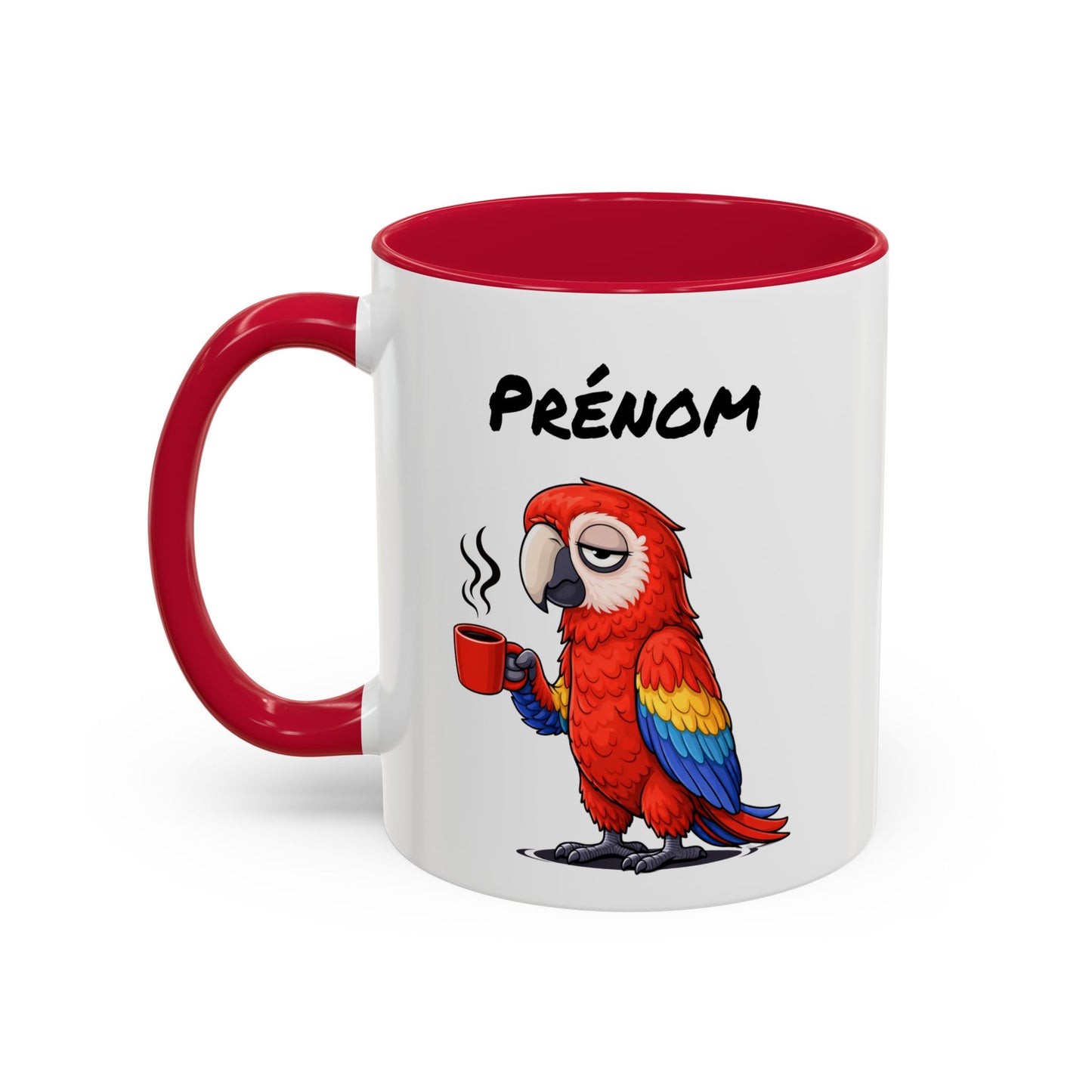 Tasse Perroquet Coloré avec Café – Mug Oiseau Exotique Tropical – Illustration Humour Fatigue 325ml