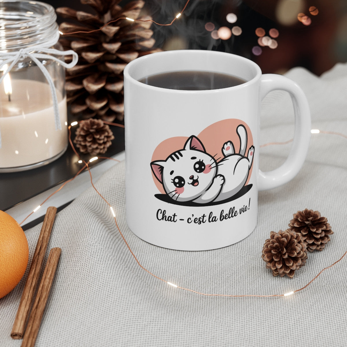 Mug Chat C’est la Belle Vie – Tasse Chat Mignon 325ml – Cadeau Amoureux des Chats, Humour