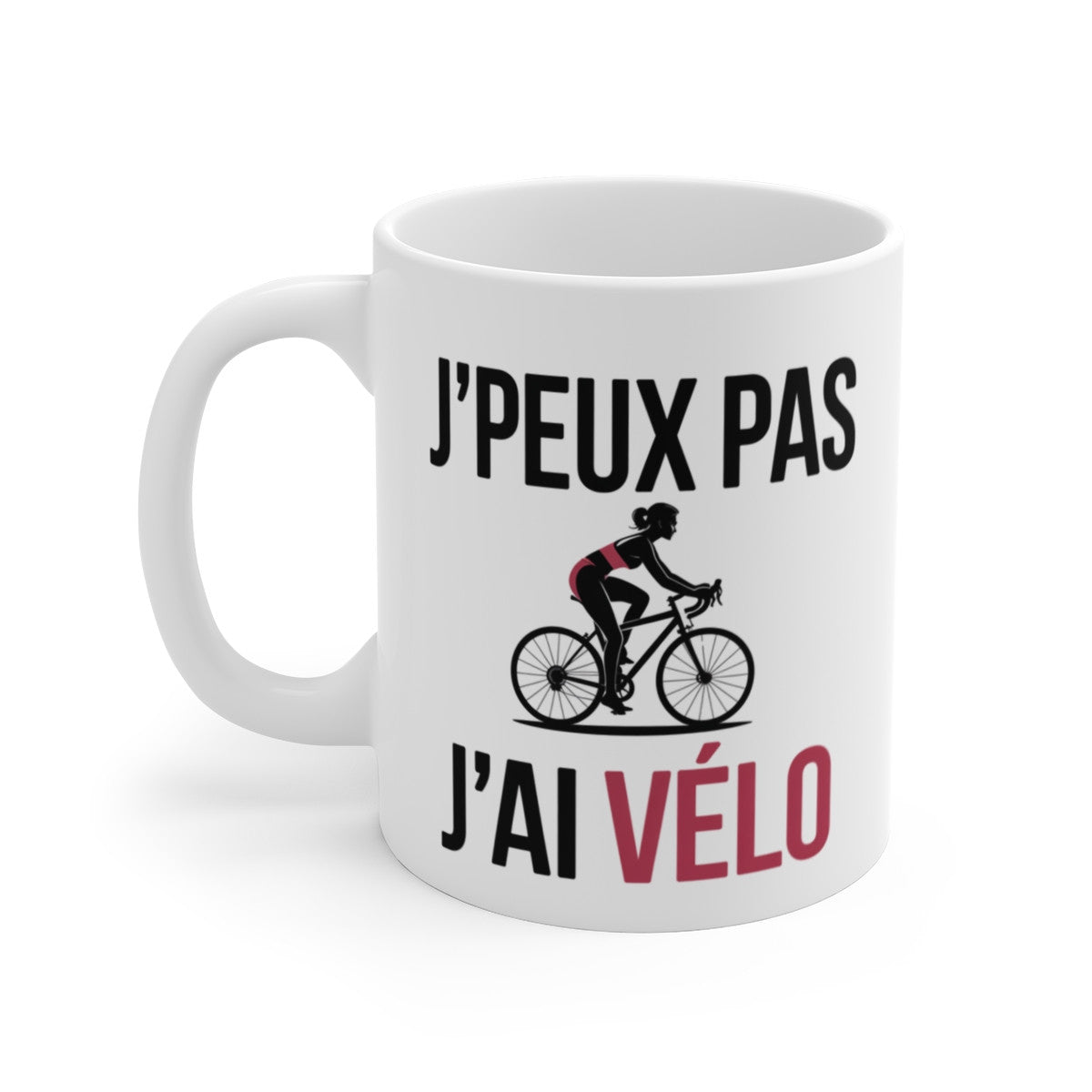 Mug J’Peux Pas J’Ai Vélo Femme – Tasse Cyclisme 325ml – Cadeau Sportive, Cycliste – Céramique, Micro-Ondes et Lave-Vaisselle