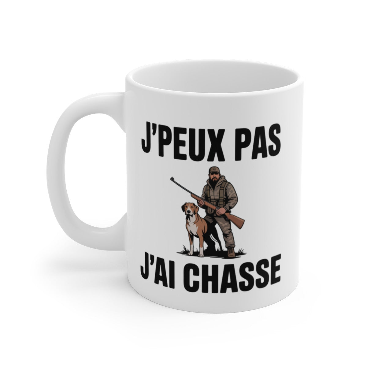 Mug J’Peux Pas J’Ai Chasse – Tasse Chasseur et Chien 325ml – Cadeau Passion Chasse, Nature –
