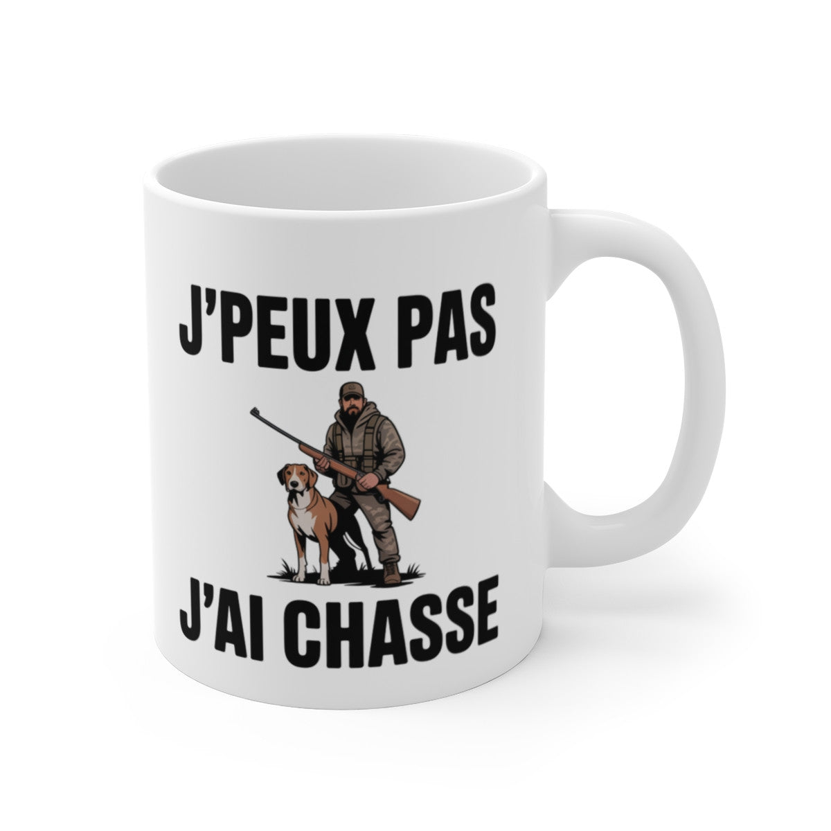Mug J’Peux Pas J’Ai Chasse – Tasse Chasseur et Chien 325ml – Cadeau Passion Chasse, Nature –